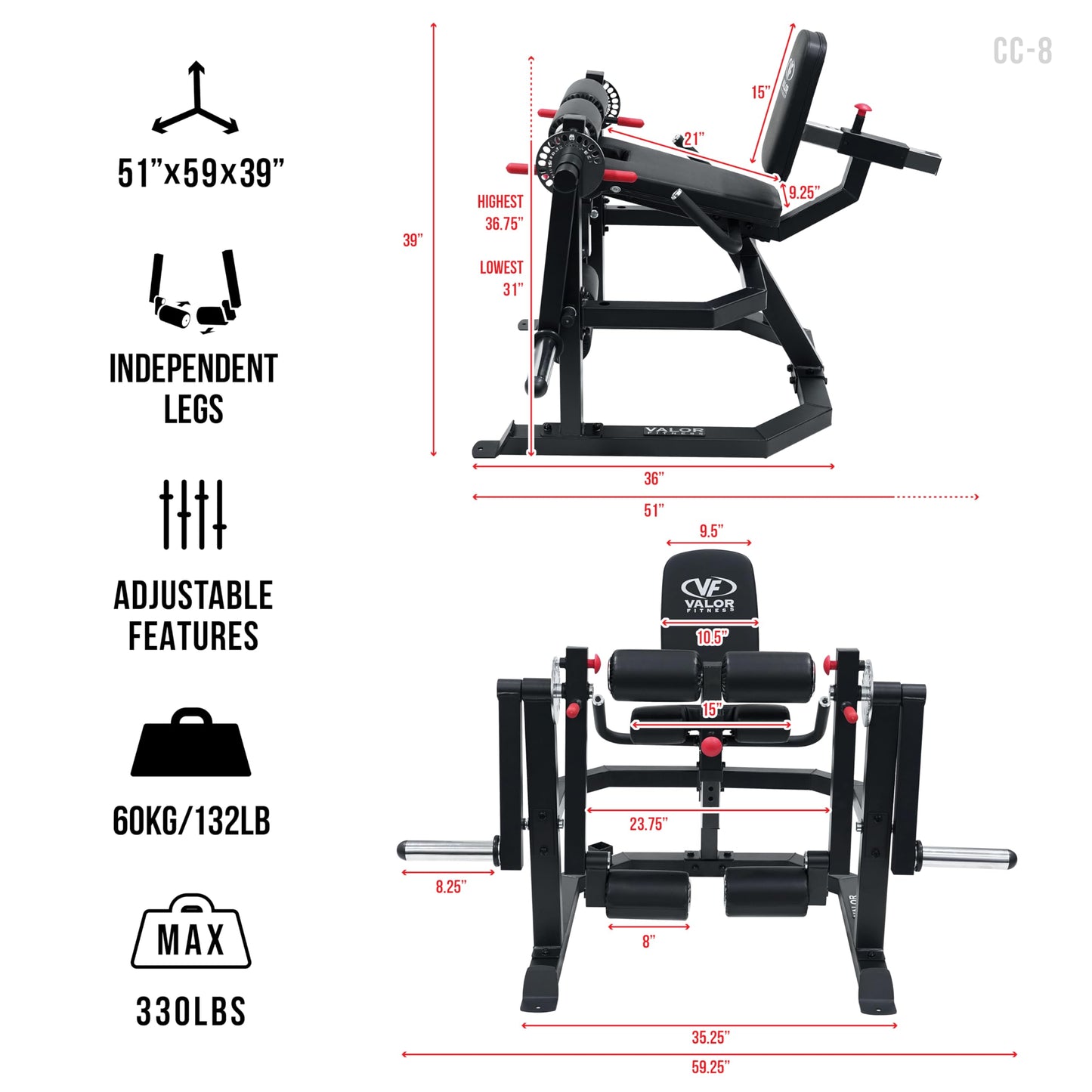Valor Fitness Leg Extension and Curl Machine – Commercial Grade Plate Loaded Quad & Hamstring Trainer, Adjustable Dual Sundial with 15 Positions, Home Gym Strength Training Equipment