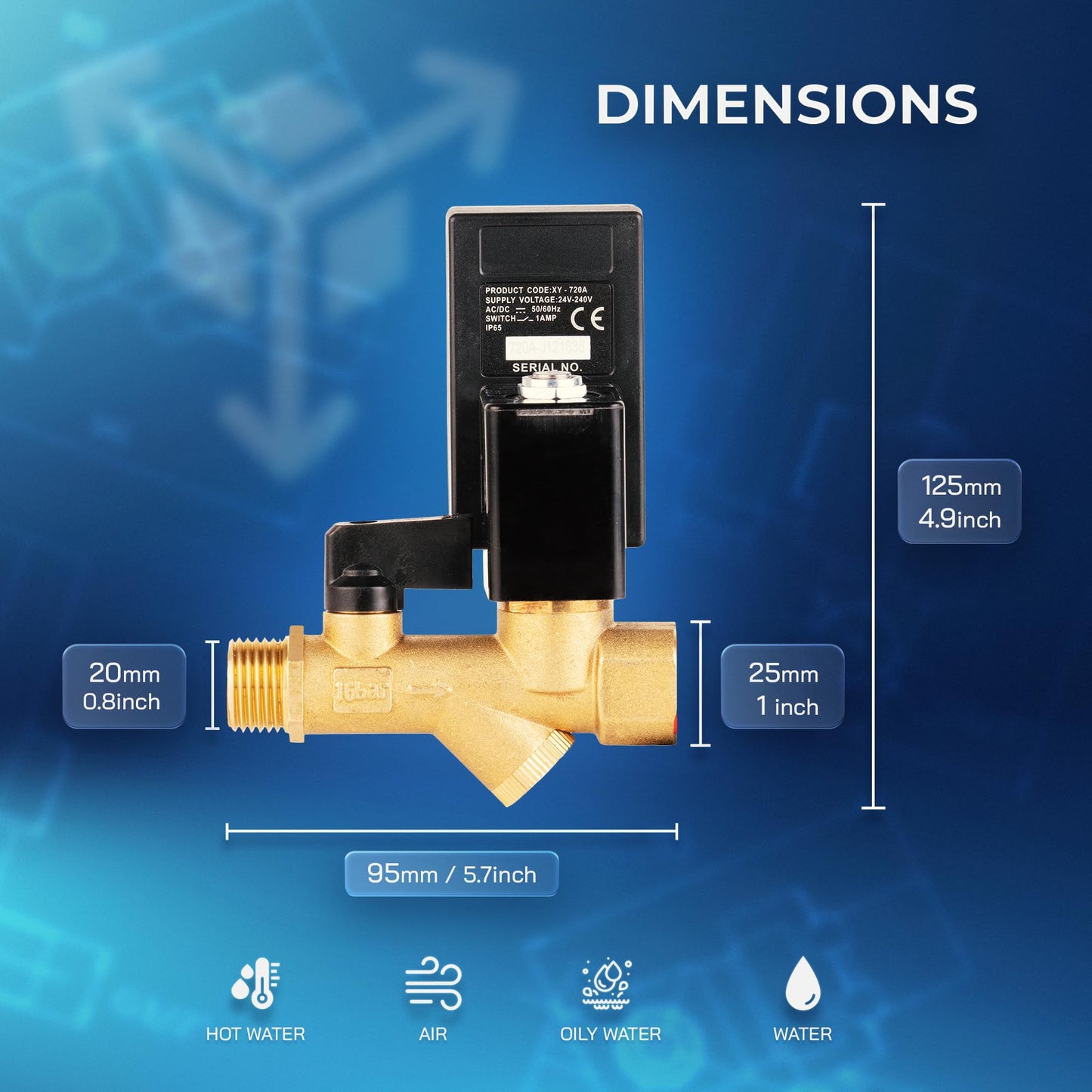UNOX Electronic Drain Valve for Air Compressor, 1/2" NPT to 1/4" NPT 220V AC Automatic Timed Tank Drain Valve with 6 feet US Plug Cable - Max 235 PSI Solenoid Valve Assembled