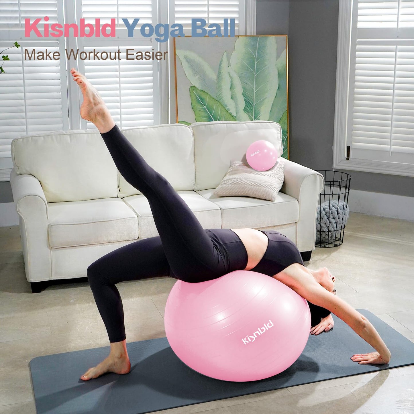 kisnbld Exercise Ball, Extra Thick Yoga Ball for Workout Pregnancy Stability, 4 Sizes Anti-Burst Balance Ball with Foot Pump - Heavy Duty Fitness Ball Chair for Office, Home & Gym