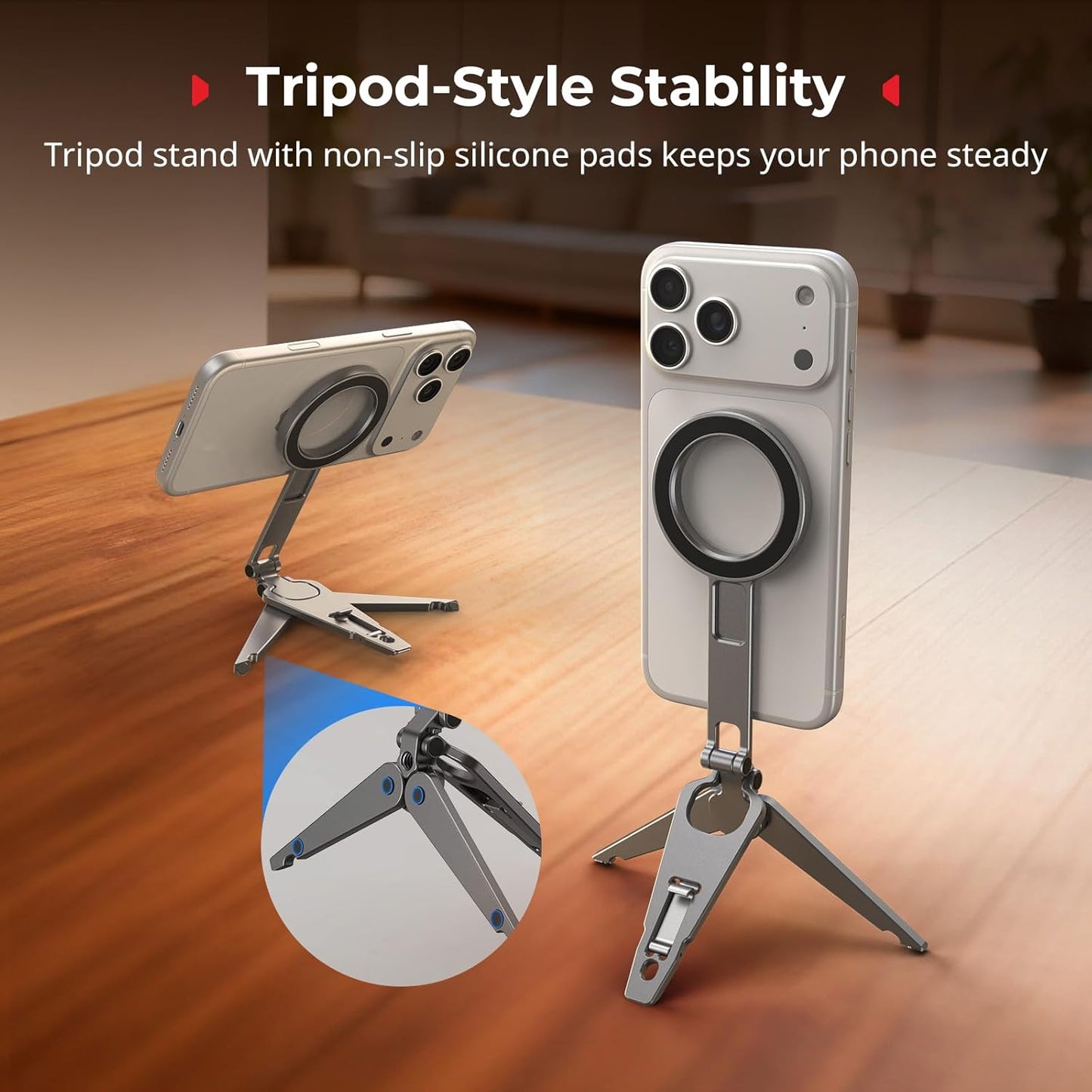 SMALLRIG 1/4" 270 17/16/15/14/13 -5649 Dual Magnetic Phone Tripod, Metal Cell Phone Mount Grip with Threads, Adjustable