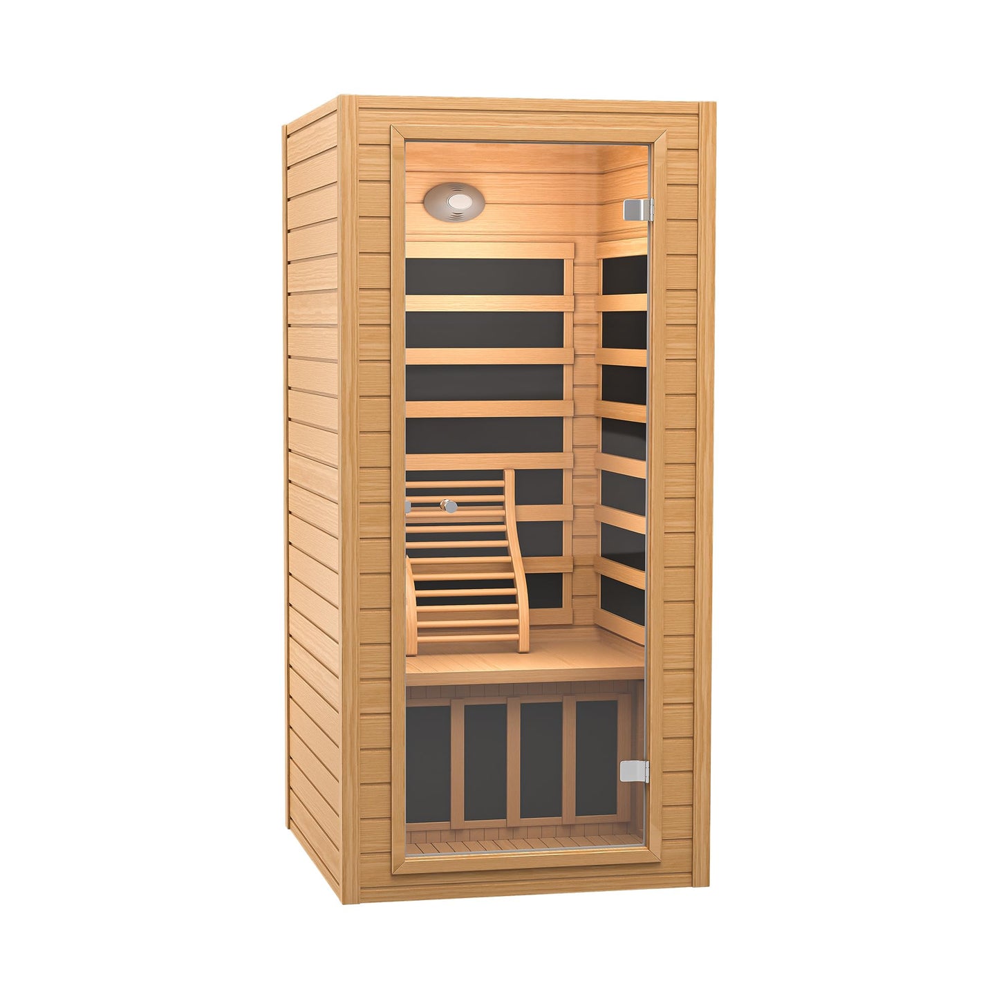 Real Relax 1 Person Infrared Sauna, Indoor Near Zero EMF Canadian Hemlock Wood Sauna with 1400W, 9 Chromo Therapy Lights, Oxygen Lonizer, Bluetooth, LCD Control Pannel for Home Spa Days