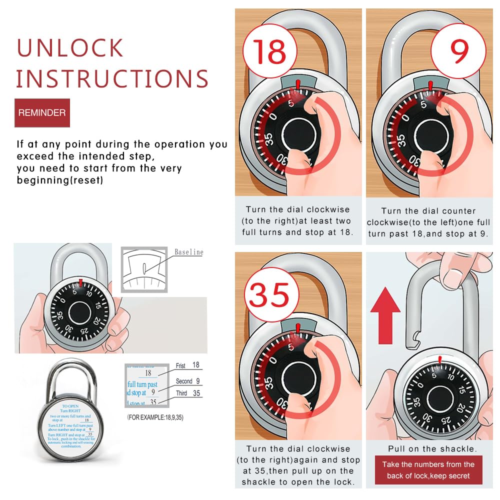 XanHen Combination Padlocks with Metal Body, Indoor Use for Gym Lockers & School Locker, ‌Black, 8-Pack