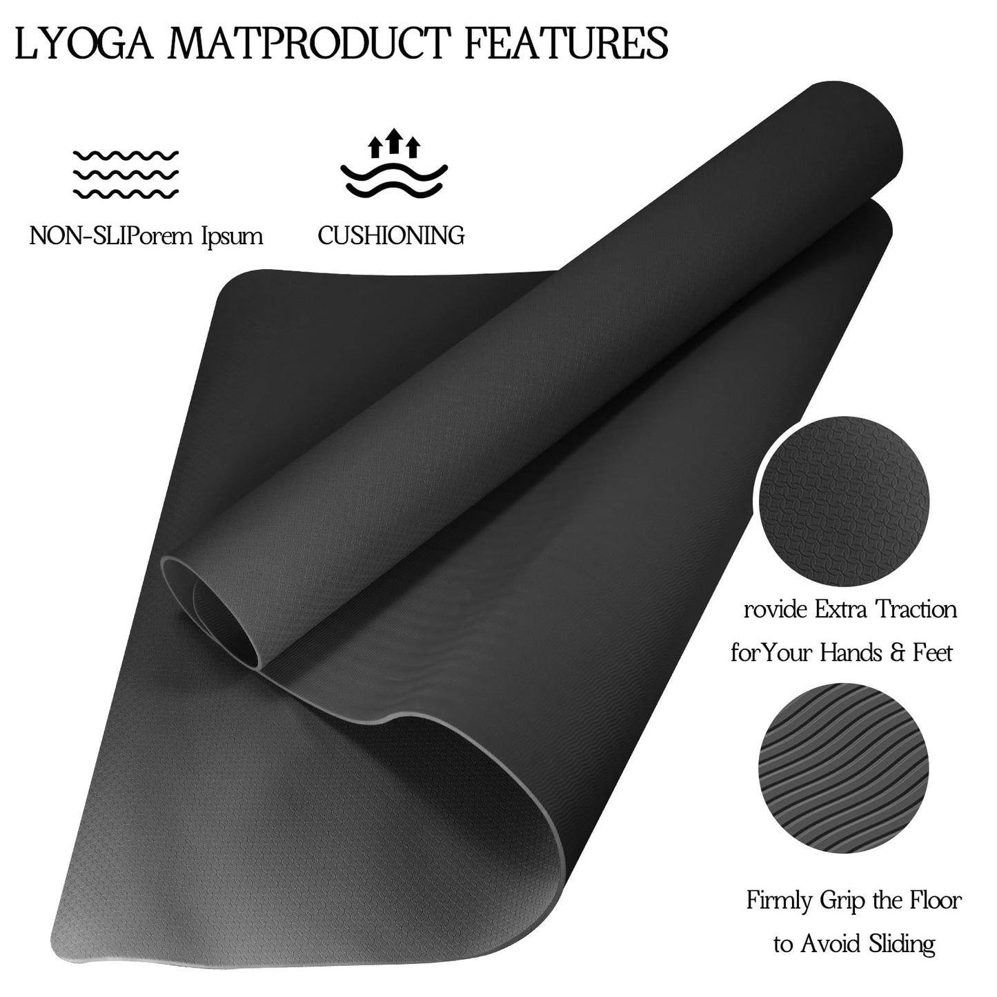 VTORY Extra Large Yoga Mat 6'x 4'x 8mm (1/3in) Thick Exercise Mat for Men and Women, Non-Slip, Durable Workout Mat for Home Workout, Yoga, Pilates, Stretching (Black)