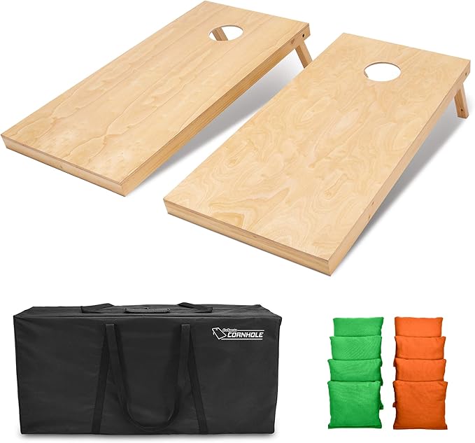 GoSports Regulation Size Wooden Cornhole Set with Natural Wood Finish - Includes Carrying Case