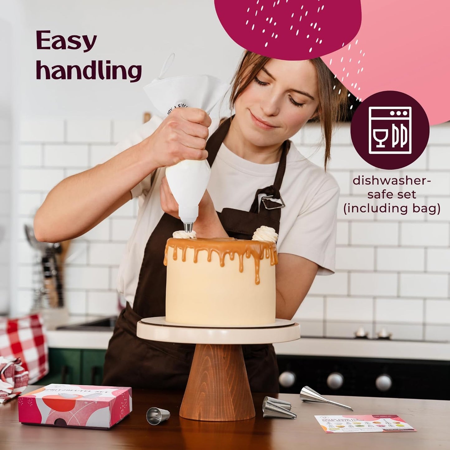 Skiennix Premium Reusable Piping Bags Set - 16" Cotton Pastry Bag with 8 Large Icing Tips | Dishwasher Safe
