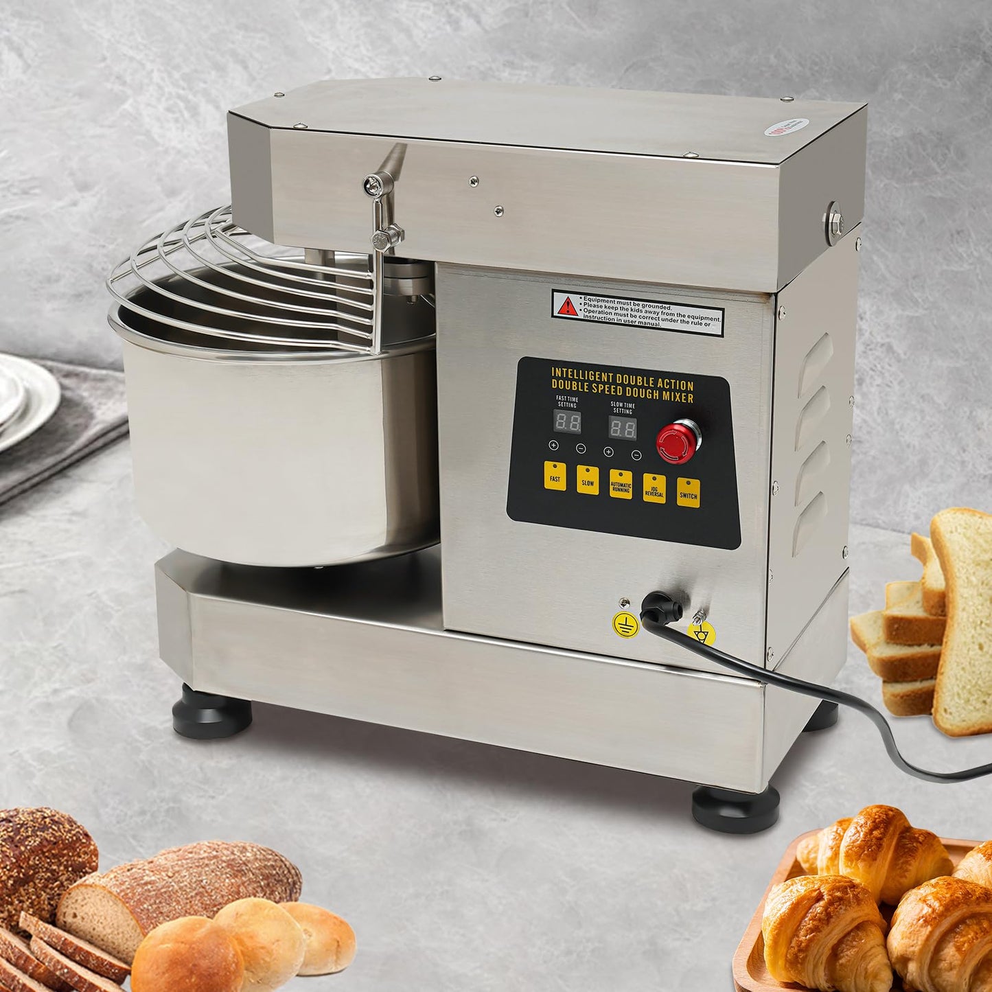 Florchest 12Qt Electric Dough Kneading Machine,High Speed (100/200r/Min) Commercial Food Mixer with Stainless Steel Bowl,Baking Blending Mixing Machine with Security Shield for Restaurant Pizzeria