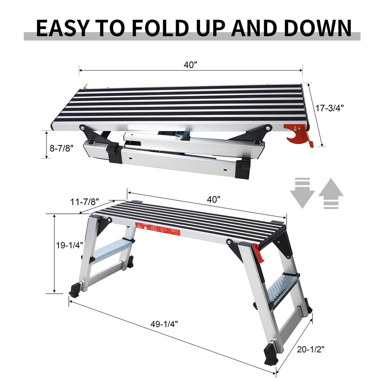 Sailret 40" Aluminum Folding Work Platform/Step Stool - 330 LBS, Non-Slip, Ultra-Stable, Portable Ladder Bench for Washing, Cleaning, Painting, ANSI Compliant