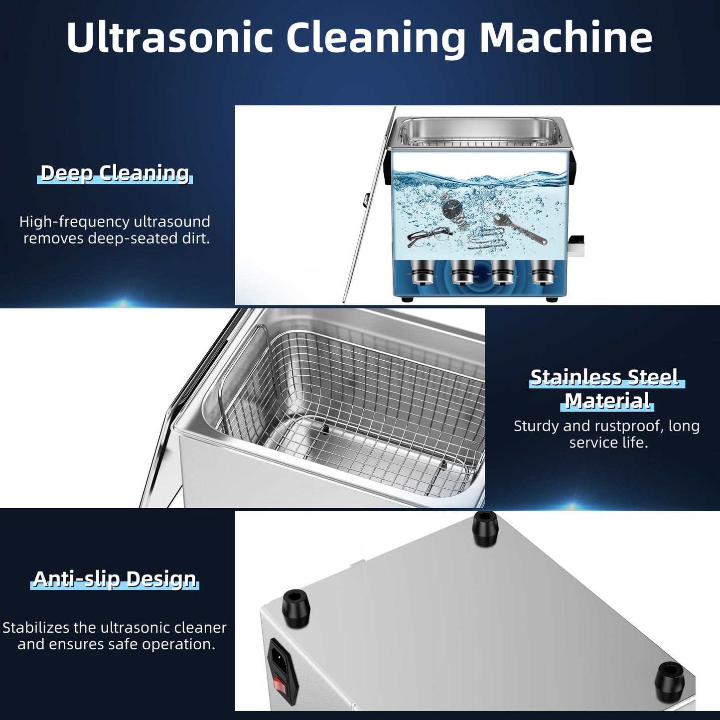 Enpowiks Ultrasonic Cleaner 10L 240W Digital Ultrasonic Cleaning Machine with Upgraded Degassing & Gentle Mode, 40kHz, with Heater & Timer for Tools, Jewelry, Watches, Glasses, Dentures, Small Parts