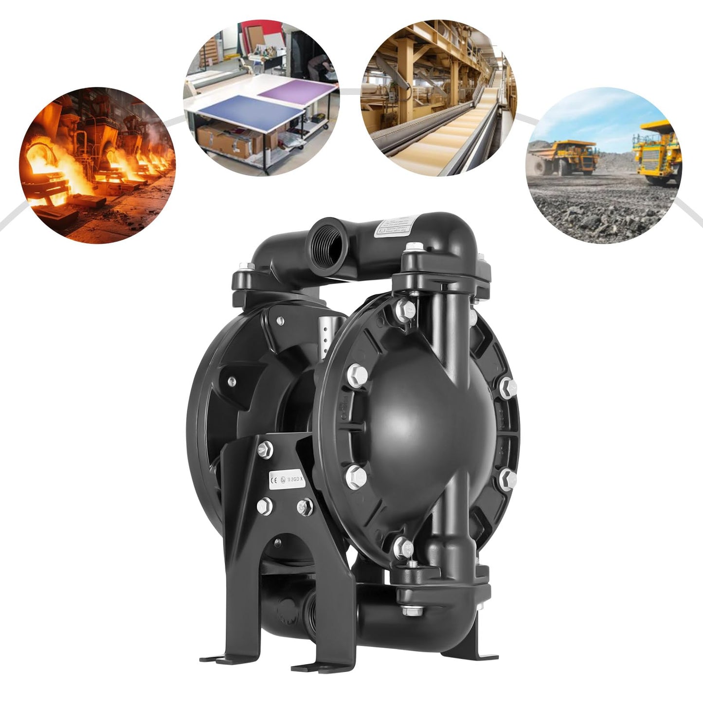 Air Operated Diaphragm Pump, 1 inch Inlet Outlet 39.6 GPM Pneumatic Transfer Max 120PSI 1/8 inch Pass Suspended Pneumatic Diaphragm Pump,Aluminum Body + Nitrile