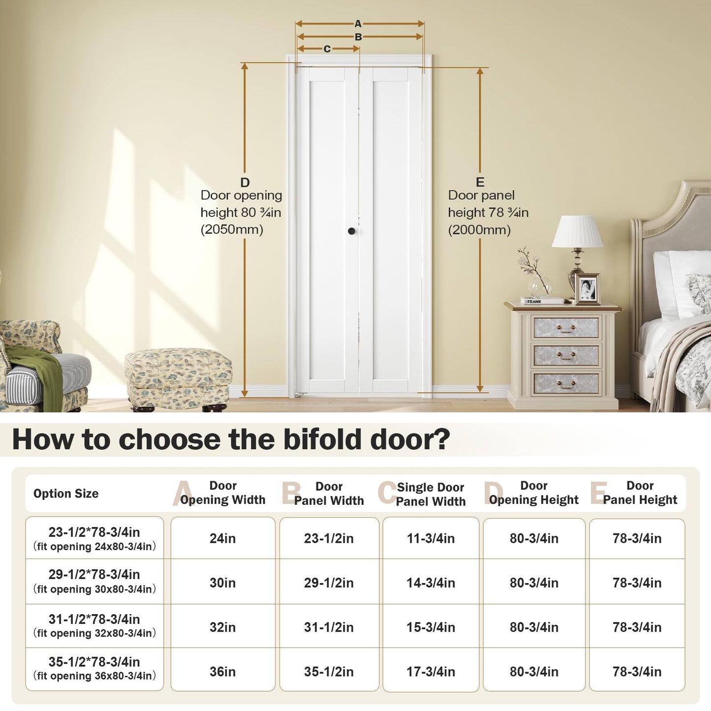 Roymelo Bifold Doors for 30"x 80" Opening,1-Panel Sliding Interior Closet Folding Barn Door Slab with Concealed Hardware Kit,MDF Wood Panel,White Water-Proof PVC Surface,Preassembled,Easy Installation