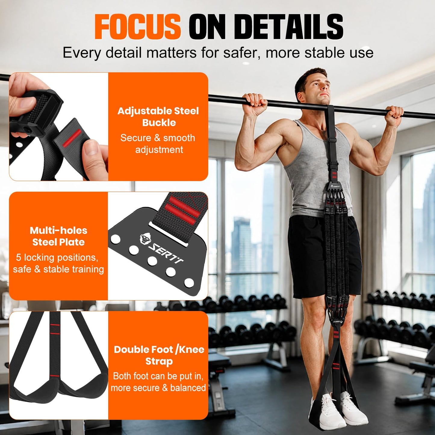 SERTT Adjustable Pull Up Assistance Band, Upgrade Pullup Assist Band for Pull Up Bar with 5 Heavy Duty Resistance Bands Support 375lbs (Black)