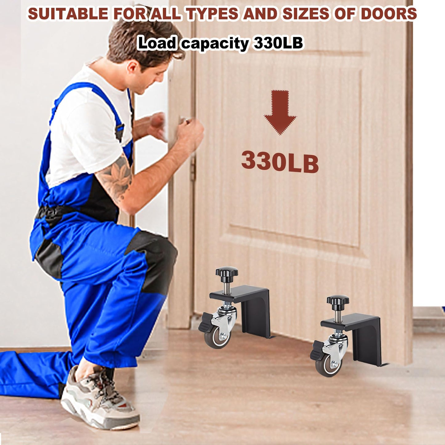 2PCS Door Dolly Holds up tp 330LBS-Heavy Duty Door Installation Tool Easy Install for Single Person Door Tools for Doors from 1.18” to 1.97”