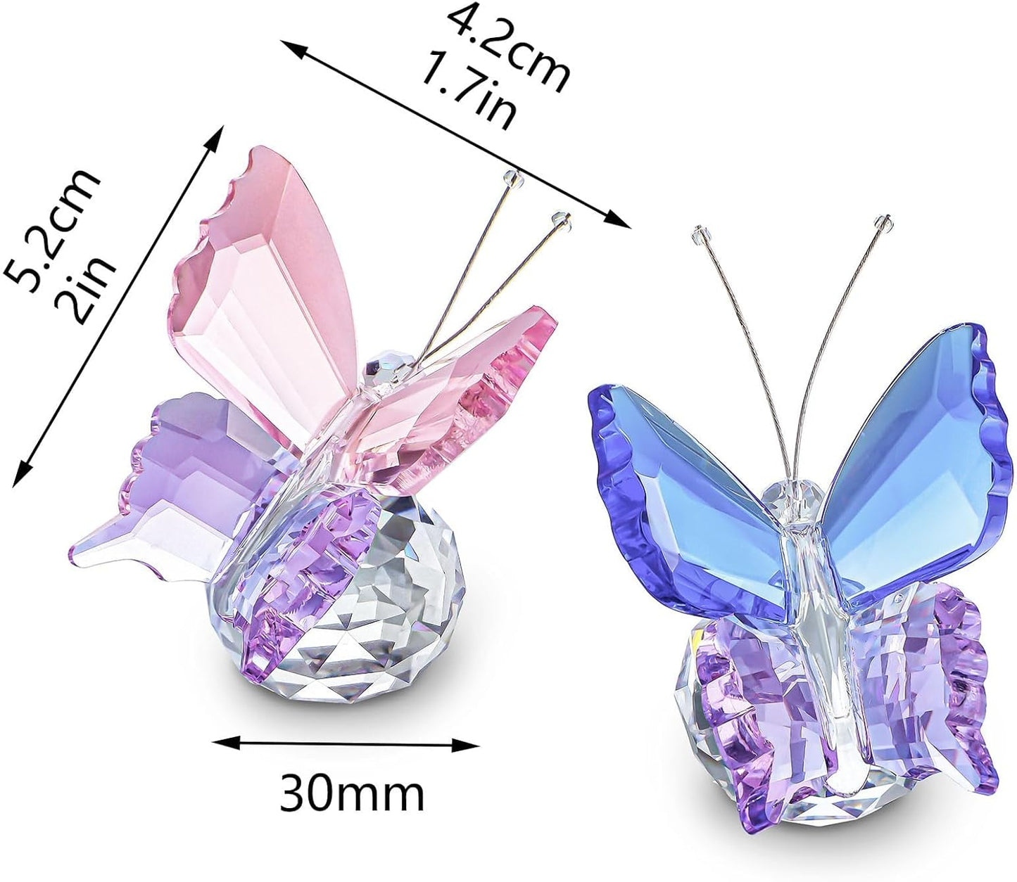 Skiennix Crystal Butterfly Figurines - Elegant Collectible Ornaments with Clear Ball Base | 2-Piece Set