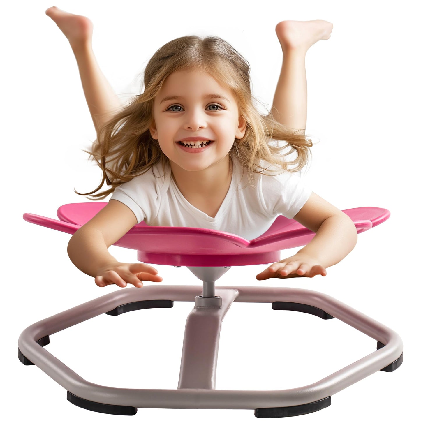 ROBUD Kids Sensory Swivel Chair, Autism Kids Swivel Chair with Non-Slip Design, Training Body Coordination, Flower Shape Wobble Chair, No Assembly, Pink
