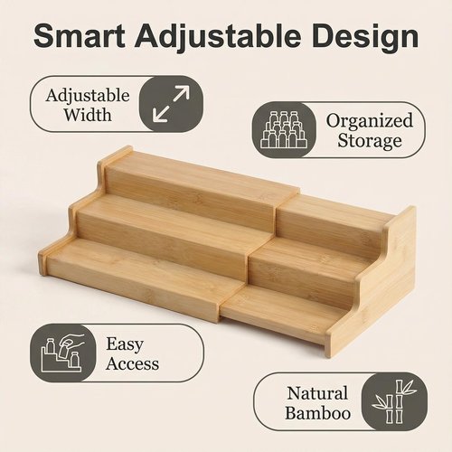 JinDoWin Spice Rack Organizer For Cabinet, Spice Organization For Cabinet, Spice Rack For Countertop,15.7 Inch Adjustable Seasoning Organizer Spice Organizer (1 Pack, Medium)