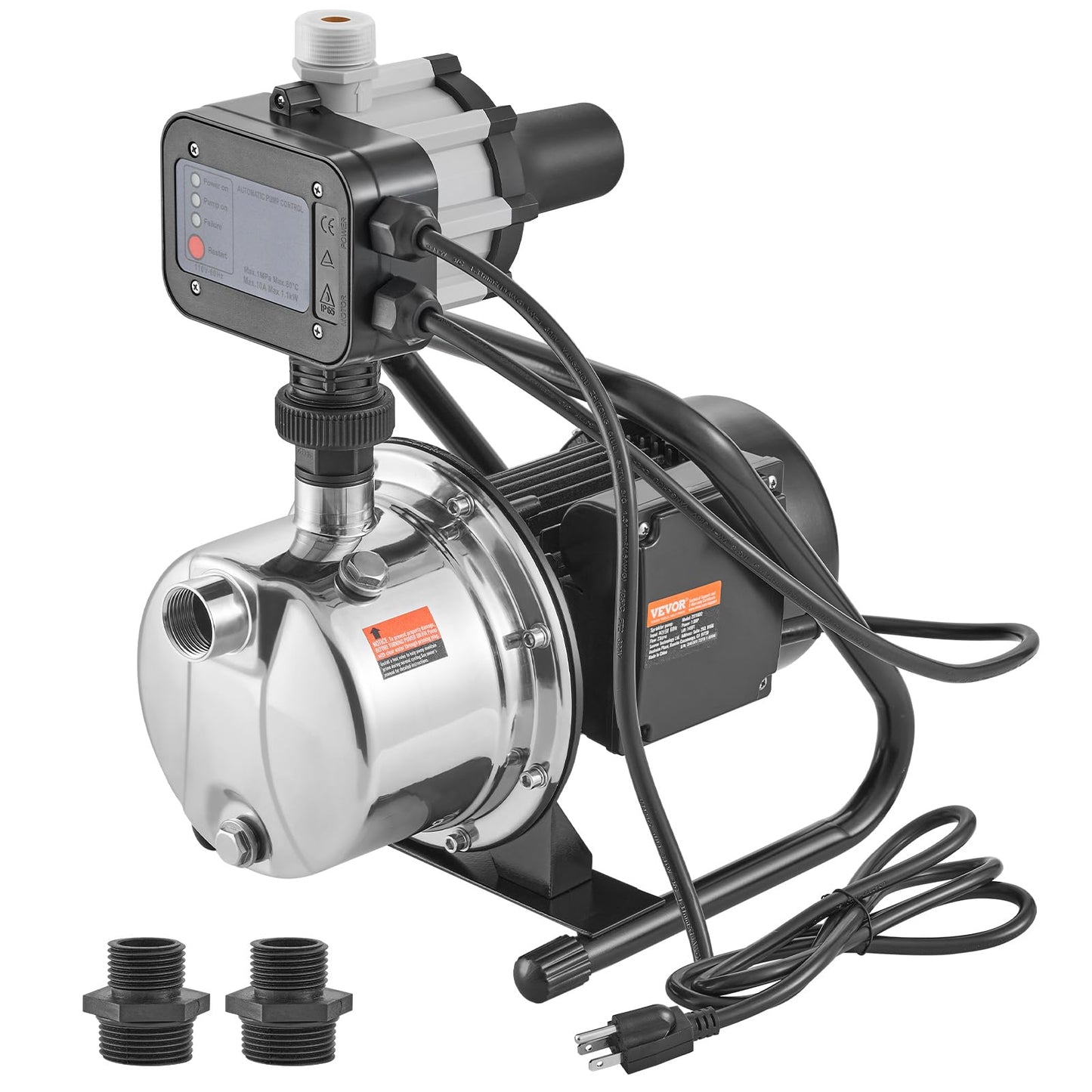 VEVOR 1HP Shallow Well Pump Portable, 1380 GPH Garden Jet Pump with Automatic Controller, 145 ft Head Stainless Steel Sprinkler Booster Pumps, for Garden Lawn Irrigation System, Water Transfer