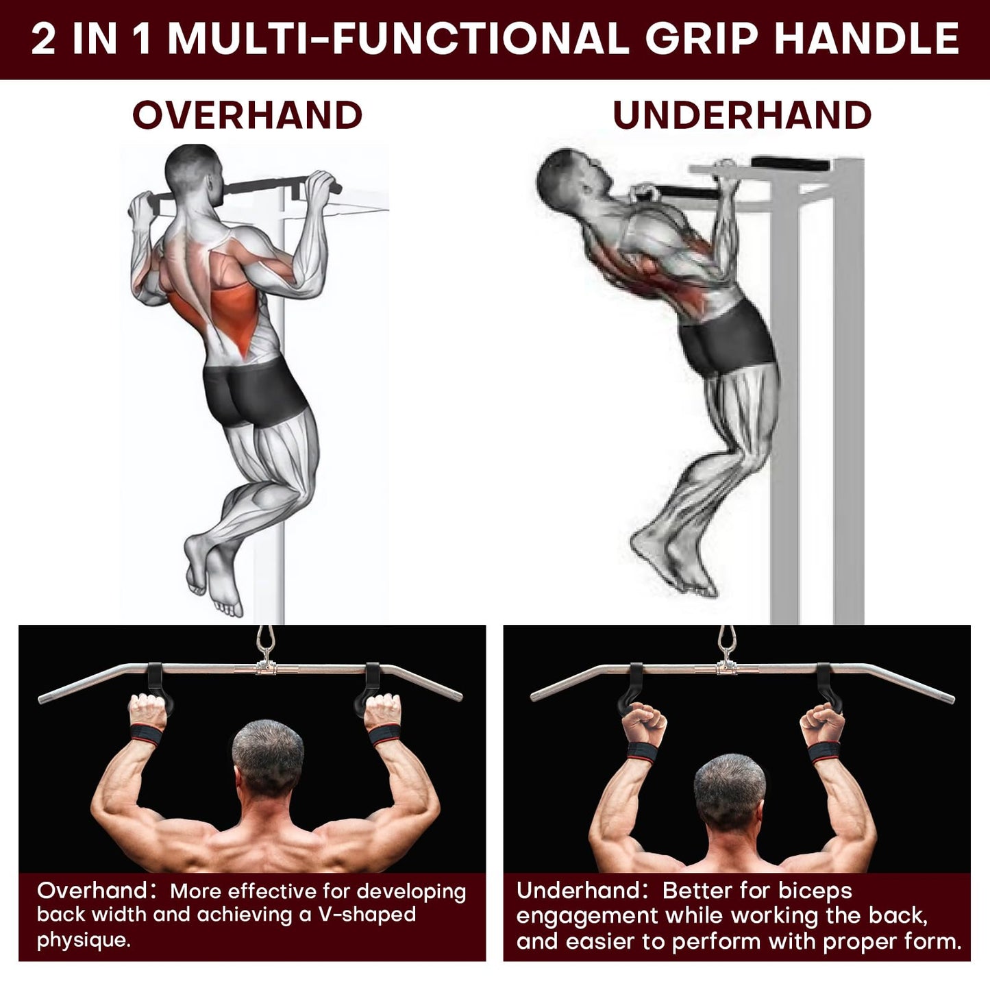 Rolitwils Neutral Grip Pull Up Handles - Heavy Duty Multi-Purpose Handles for Pull Ups & Deadlifts - Ergonomic Workout Handles & Exercise Machine Attachments with Premium Grips