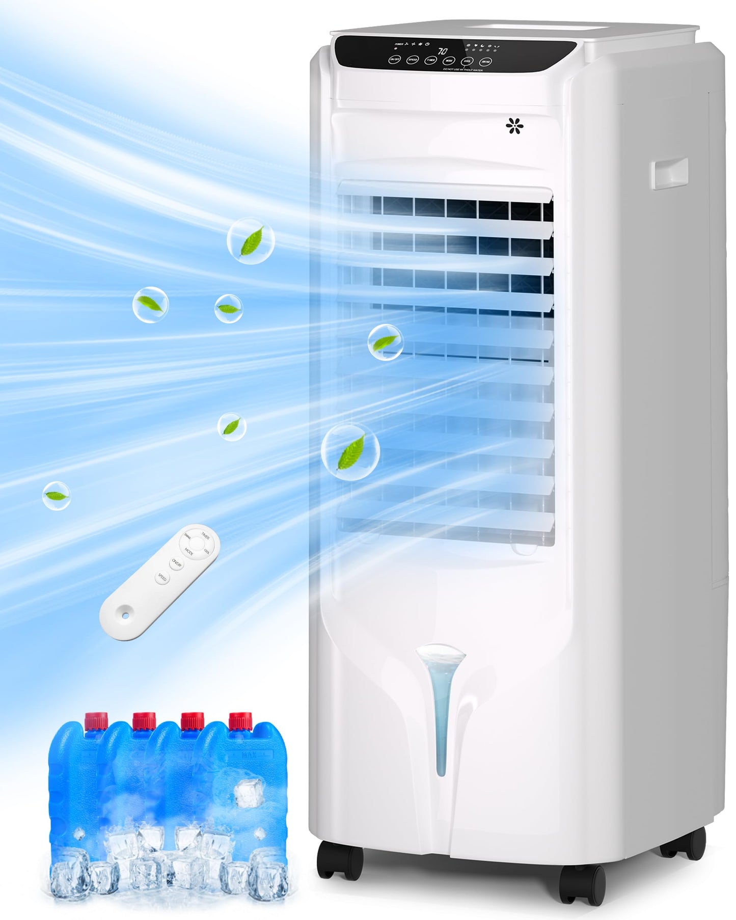Uthfy 32" Evaporative Air Cooler with 4 Ice Packs, 4 Modes & 3 Speeds, Swamp Cooler with 4.2 Gal Water Tank, 120° Oscillation, 12H Timer, Remote, White, Portable Air Conditioner for Bedroom, Office