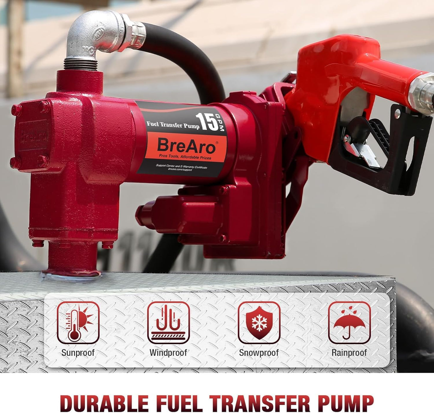 Fuel Transfer Pump Diesel Pump 12V DC 15 GPM with Automatic Nozzle, Heavy Duty Cast Iron Pump for Gasoline, Diesel, Kerosene, Biodiesel