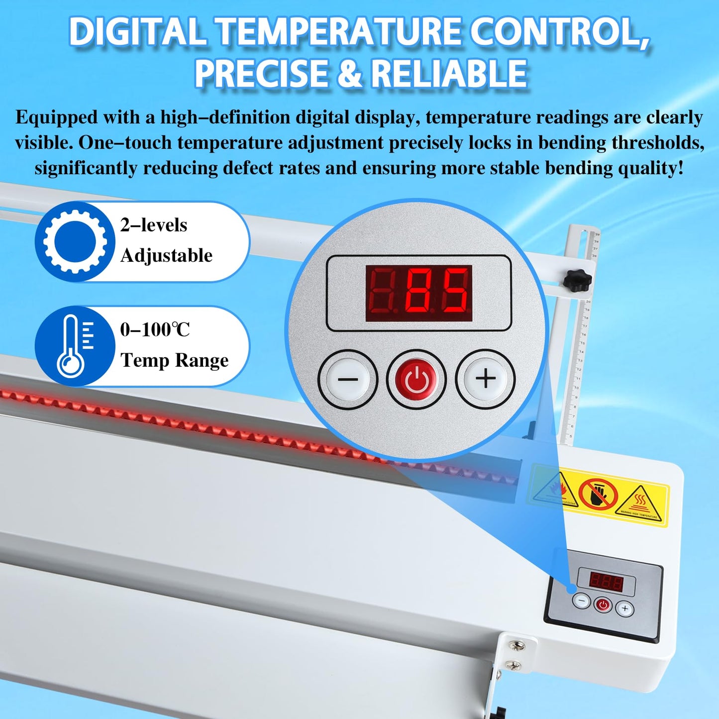 Digital Acrylic Plastic Bender, 24inch Acrylic Bending Machine with Adjustable Length&Angle, Acrylic PVC Plastic Bender with Spare Heating Wire, 60cm Acrylic Strip Bender Heater, 0-100℃, 110V