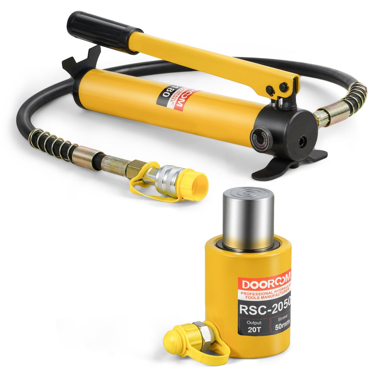 DOOROOM 20 Ton Hydraulic Cylinder Jack, 2' Stroke Hydraulic Ram, Porta Power Ram Automatic Retracting Jack with CP-180, Yellow