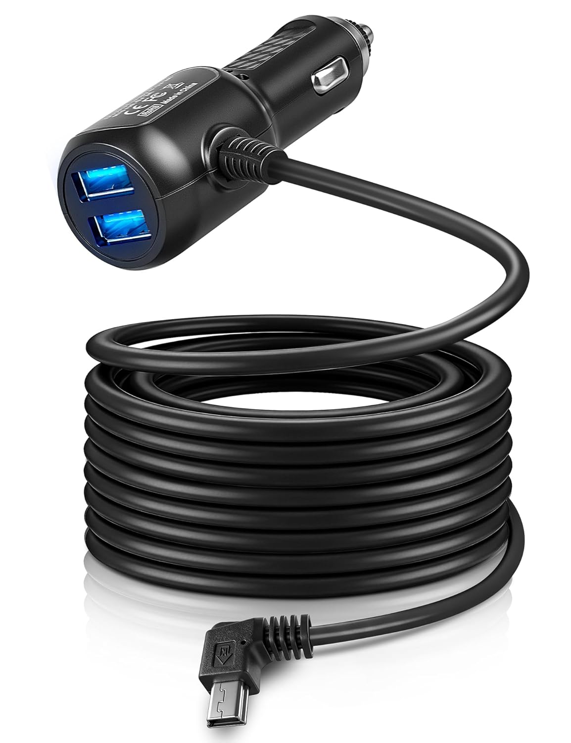 V1V1P -13FT/4M Anina Mini USB Mini-B Dash Cam Power Cord Left Angle Charging Cable Dash Camera Car Charger for Rexing