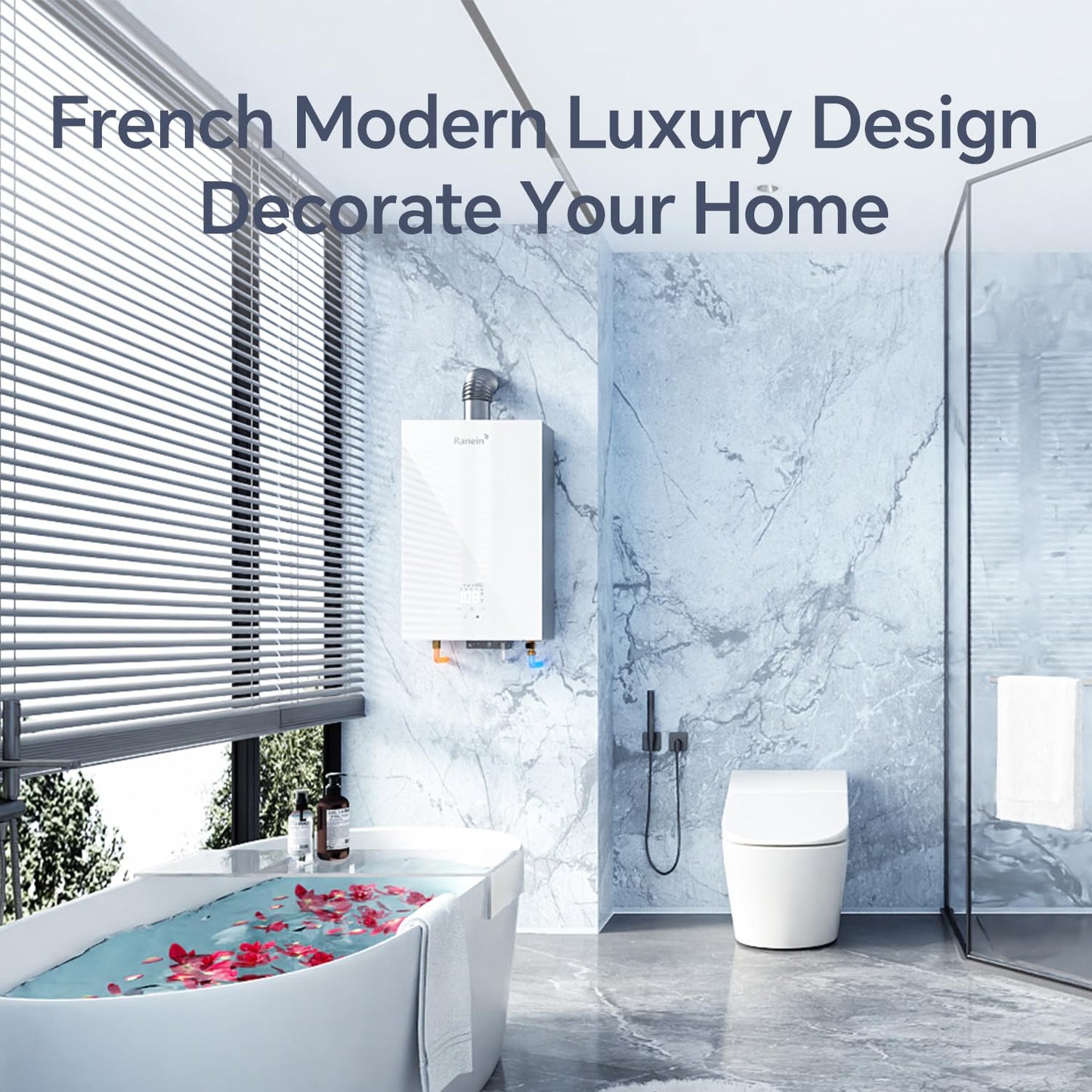 GEN II Ranein Propane Gas Tankless Water Heater, 4.76 GPM, 116,000 BTU Glass Panel Design Indoor On Demand Instant Hot Water Heater with LED Temperature Control Panel
