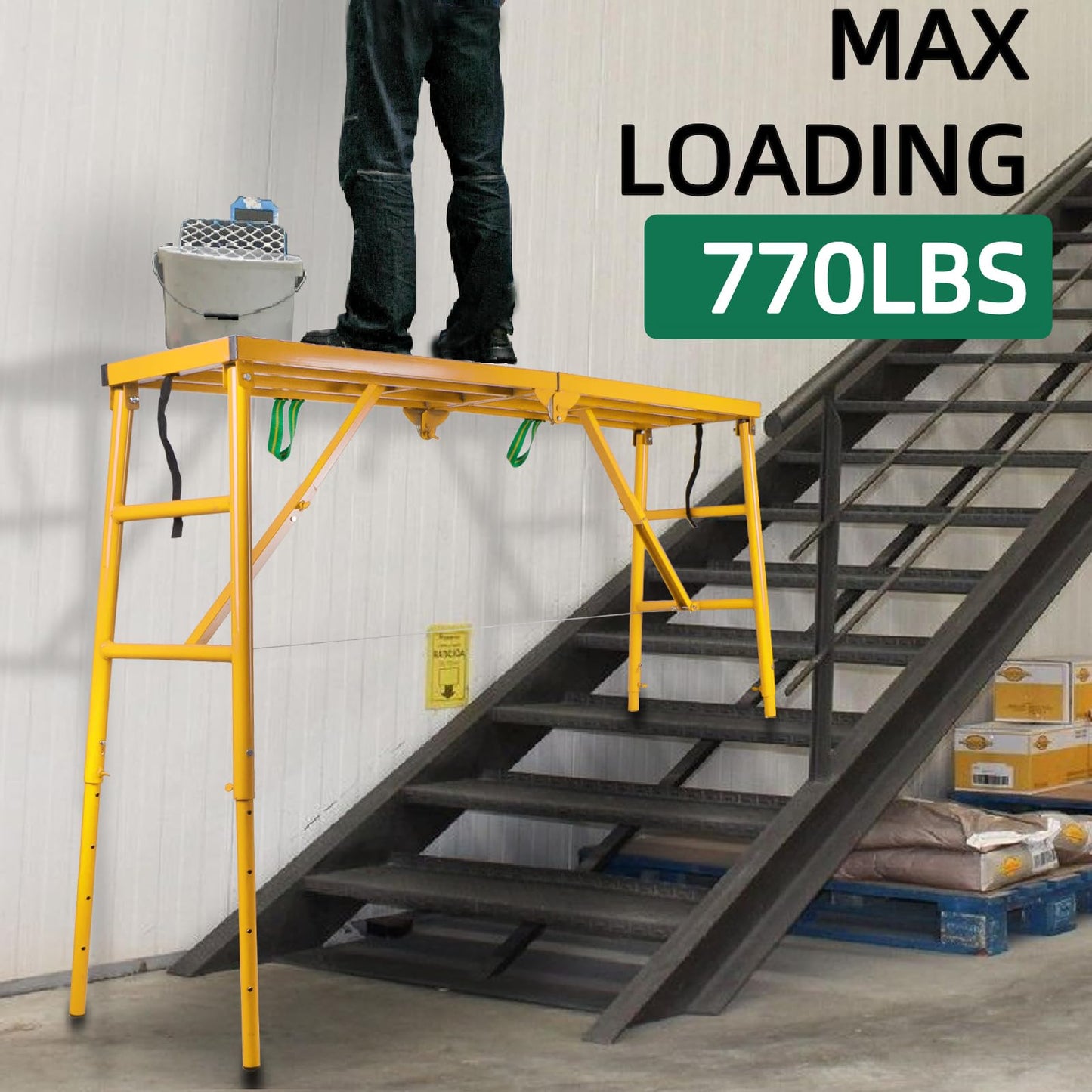 NETRCRHOM Folding Scaffolding Platform, 71(L) x15.7(W) x51(H)''770 Lbs, Adjustable Steel Industrial Step Ladders, Portable Heavy Duty Work Platform for Construction Sites and Renovations