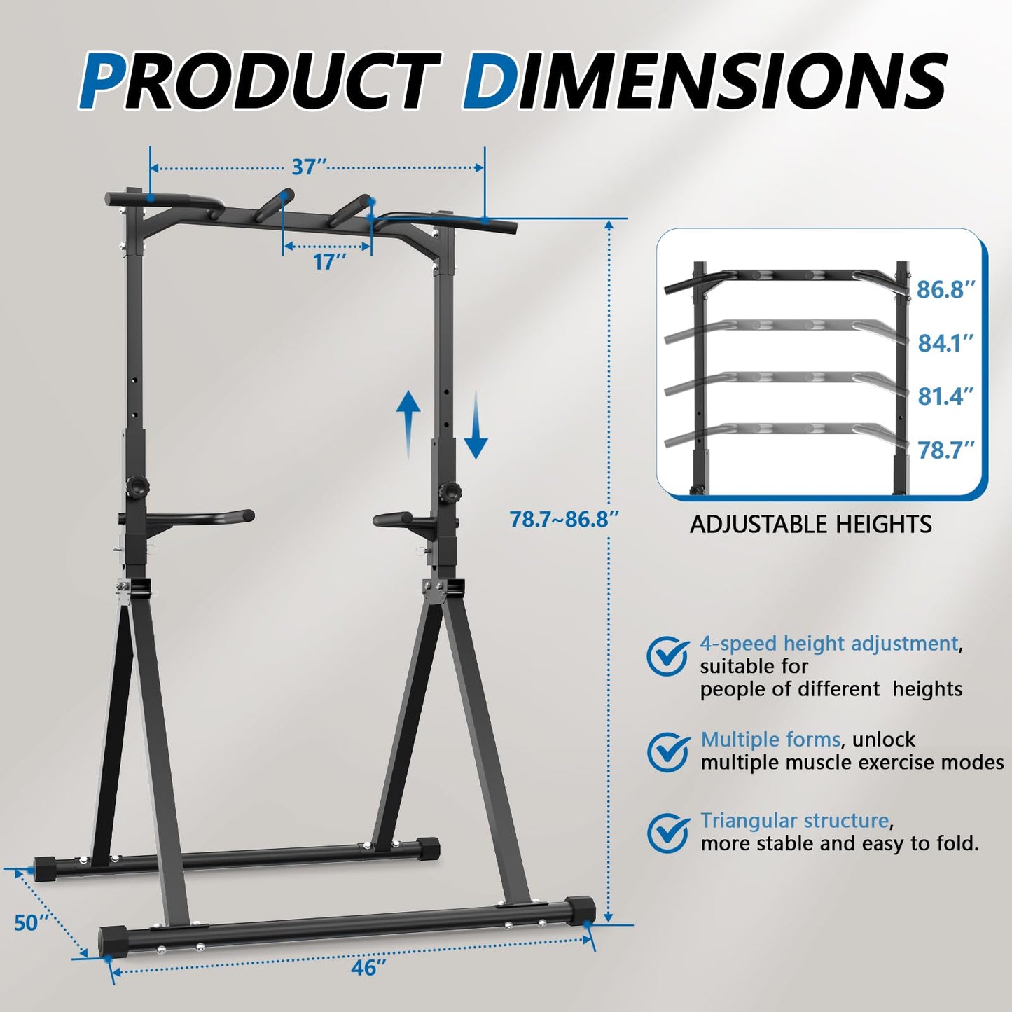 STACOO Foldable Pull Up Bar Pull Up Station,Power Tower with Triangular Structure, Multi-Functional Dip Station for Home Gym 300LB