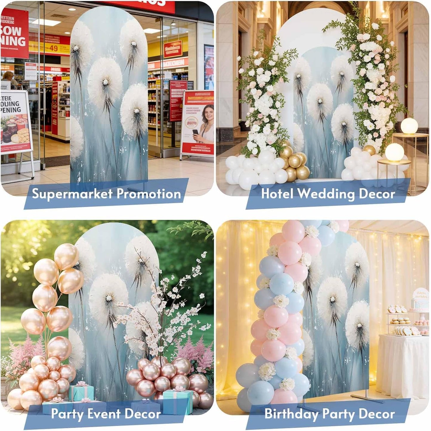 Jnbasdffb 7.2 Spring Floral Wedding Arch Cover, Stretchy Spandex Arch Backdrop Stand Covers FT, White Flowers Pastoral
