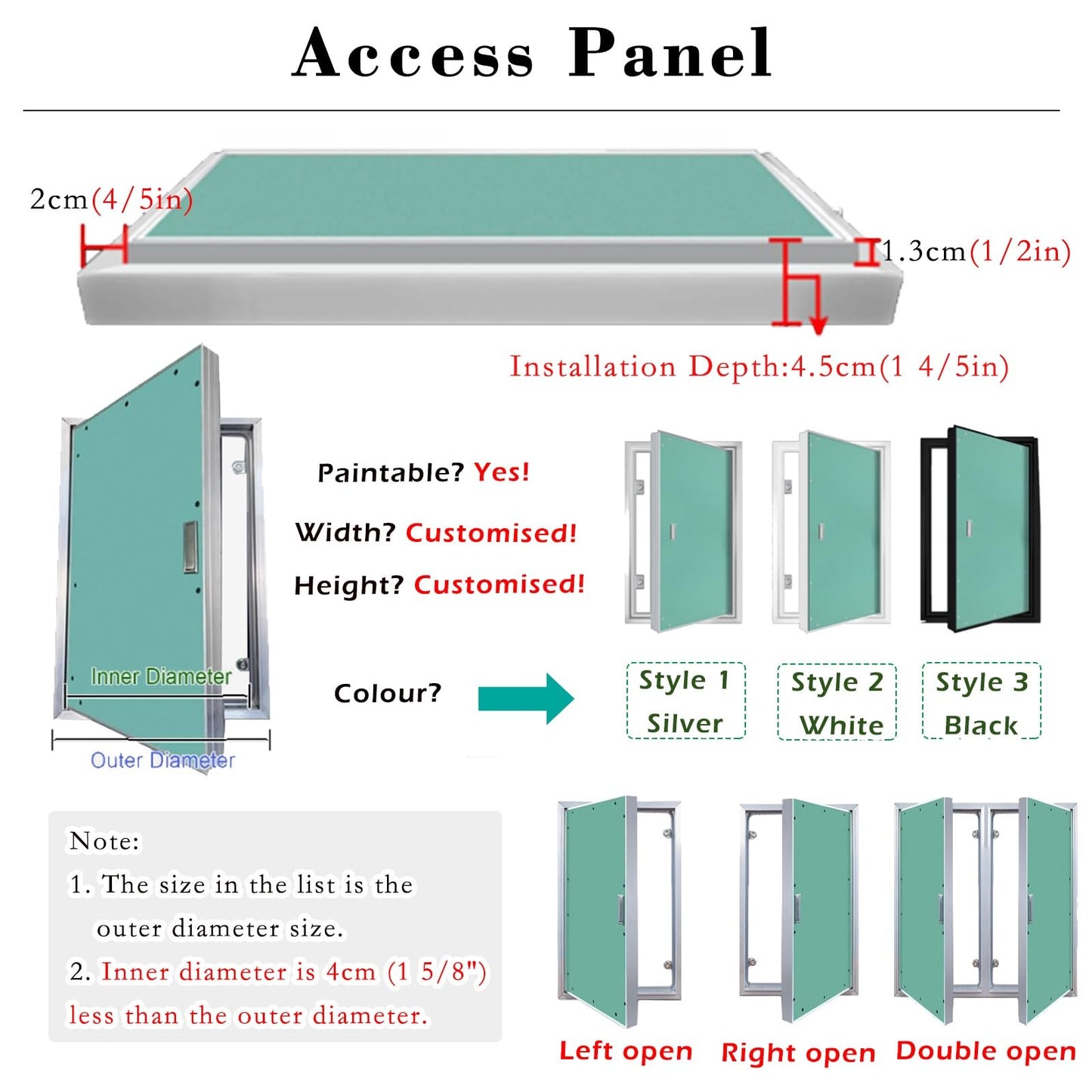 Metal Access Panel for HVAC Inspection, Commercial Door for Electrical Box and Plumbing, Ideal for Hotels and Basements, 200x300mm (8x12in) Access Cover