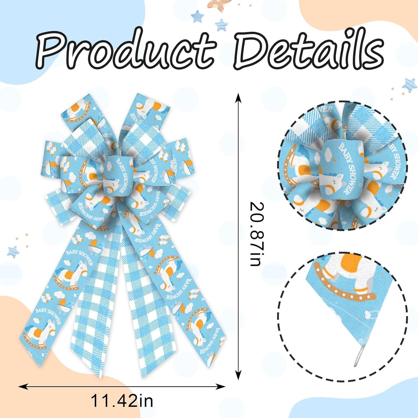Skiennix Large Baby Shower Bows - Blue Burlap & Ribbon Wreath Decorations | Perfect for Gender Reveal & Birthday Decor