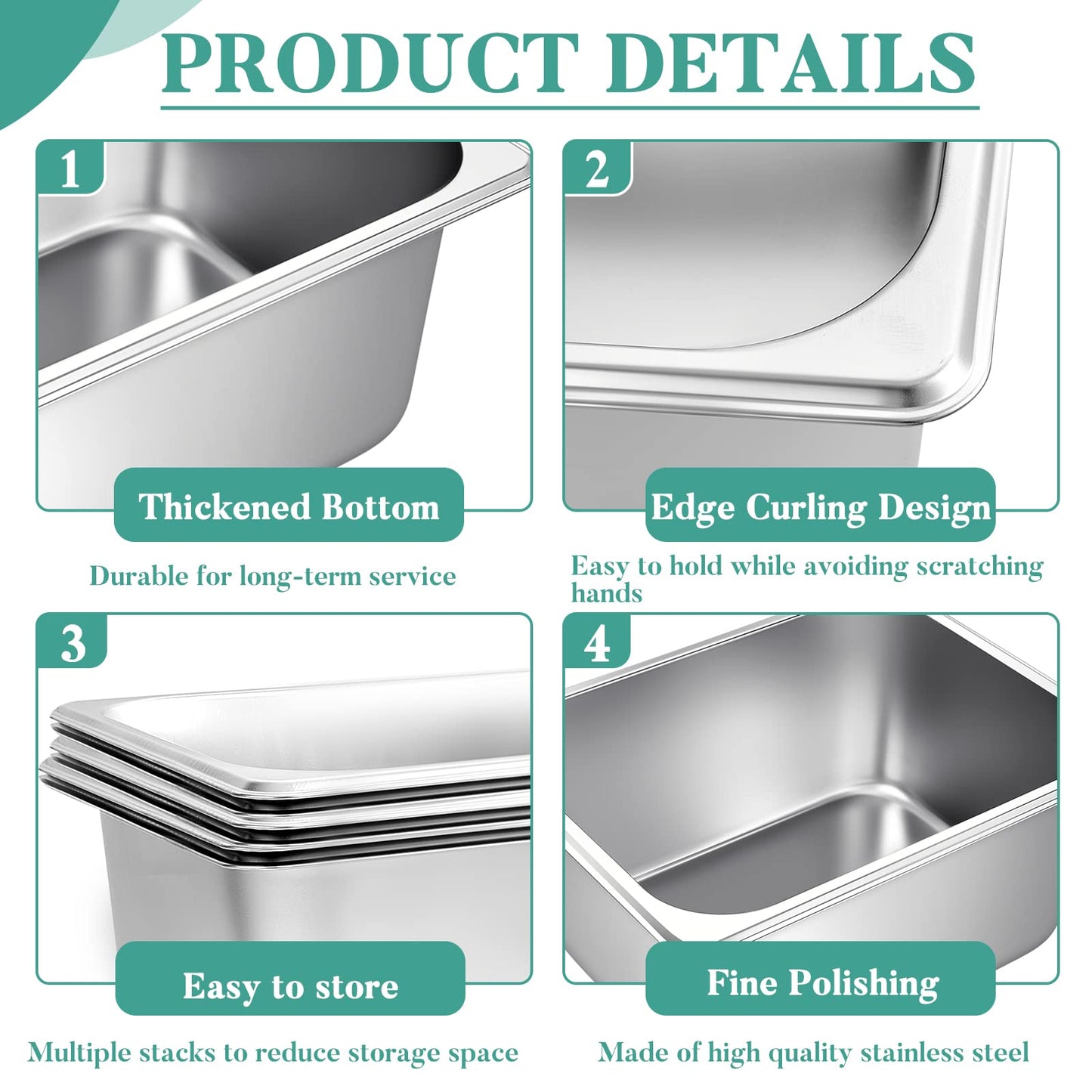 Zubebe 4 Pcs Hotel Pans Stainless Steel Steam Table Pan 1/2 Half Size 6 Inch Restaurant Steam Table Pan Deep Metal Food Tray Commercial Food Pans for Restaurant Party Buffet Catering