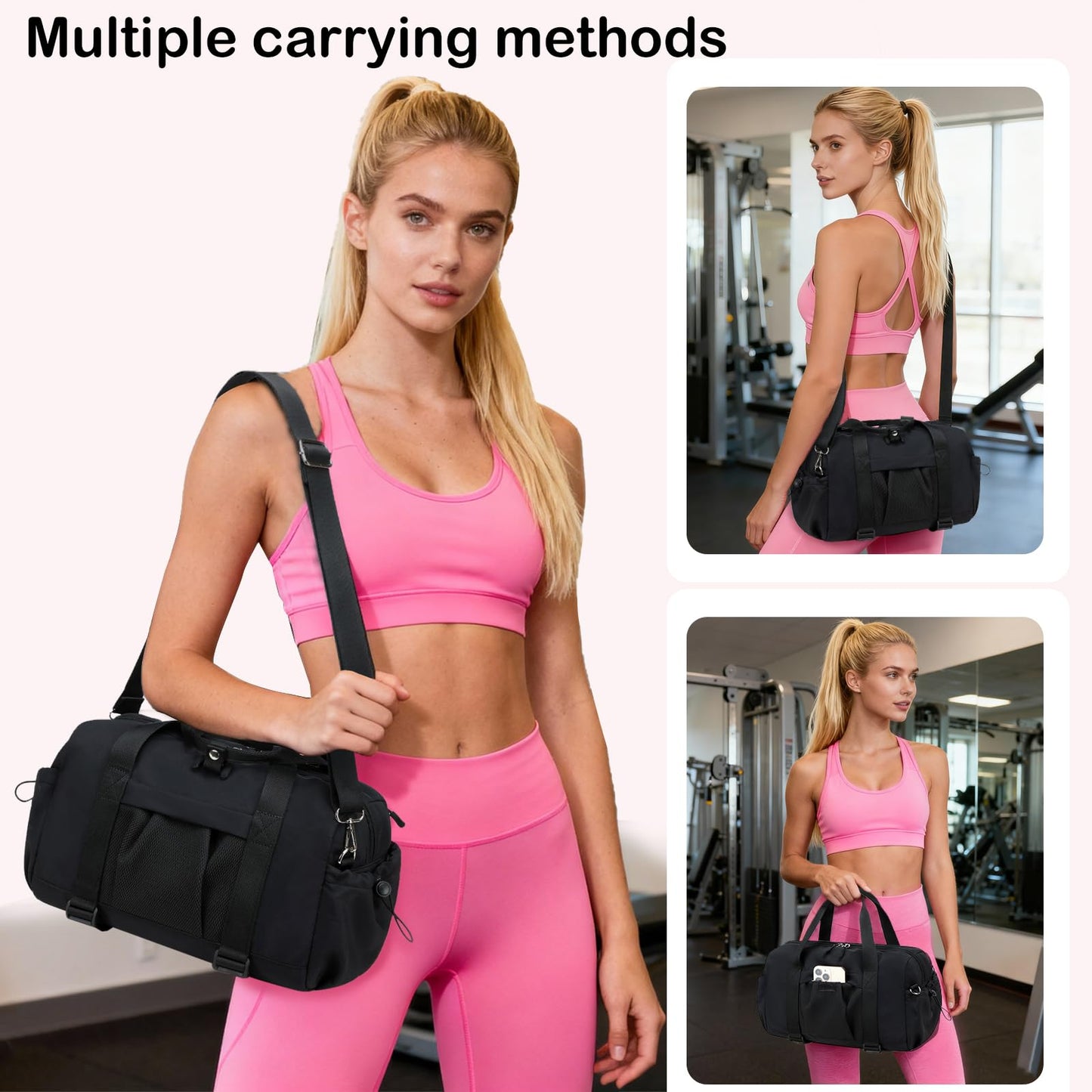 LEDAOU Small Gym Bag for Women, Mini Duffle Bag with Yoga Mat Holder Lightweight Carry On Sports Bag with Separate Shoe Pocket and Wet Pocket Duffel Bags Dance Yoga Workout Bag