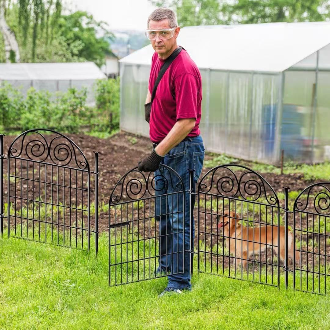 Getlay Tall Garden Fence Animal Barrier with Gate, 40 in(H) 12 Panels Garden Fences and Borders for Dogs, Dog Fence Outdoor for Yard, Total Length 26.2 Ft Metal Temporary Fencing│Patented