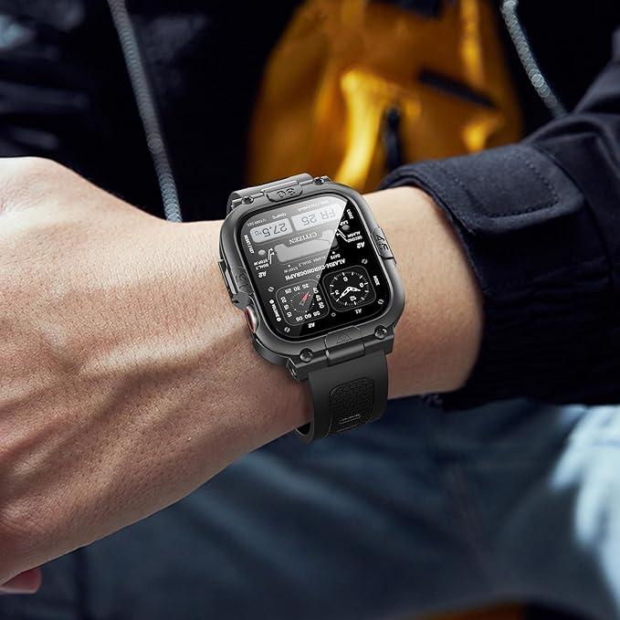 Dsytom Waterproof Case with Band Compatible for Apple Watch Band 45mm 44mm 41mm 40mm for Men ,Rugged Shockproof Smartwatch Strap Protective Bumper Cover with Built-in Tempered Glass Screen Protector