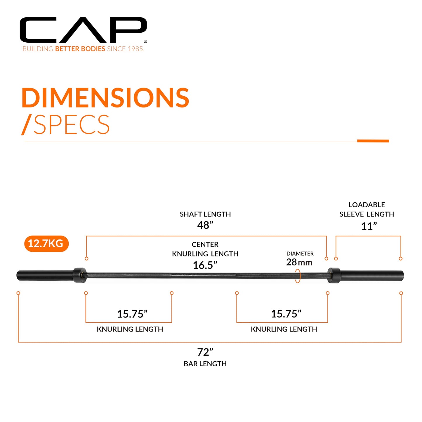 CAP Barbell 2" Olympic Solid 6 ft Bar, Bronze Bushings, Black