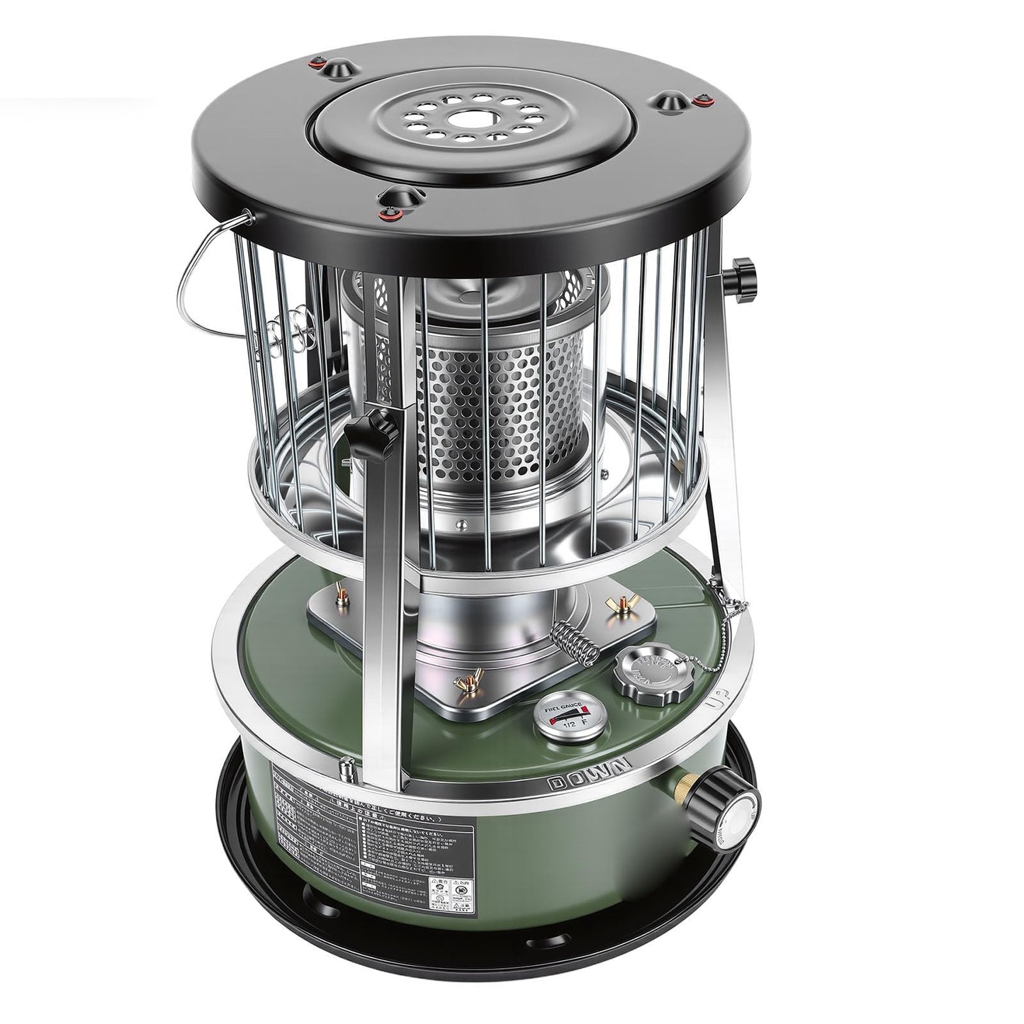 MOTOULAX Portable Kerosene Heater, Adjustable Height 5.2L Tank 20-25 Hours Heat 2.6KW Output for Garage Camping Emergency, with Safety Net and Accessories (Green)
