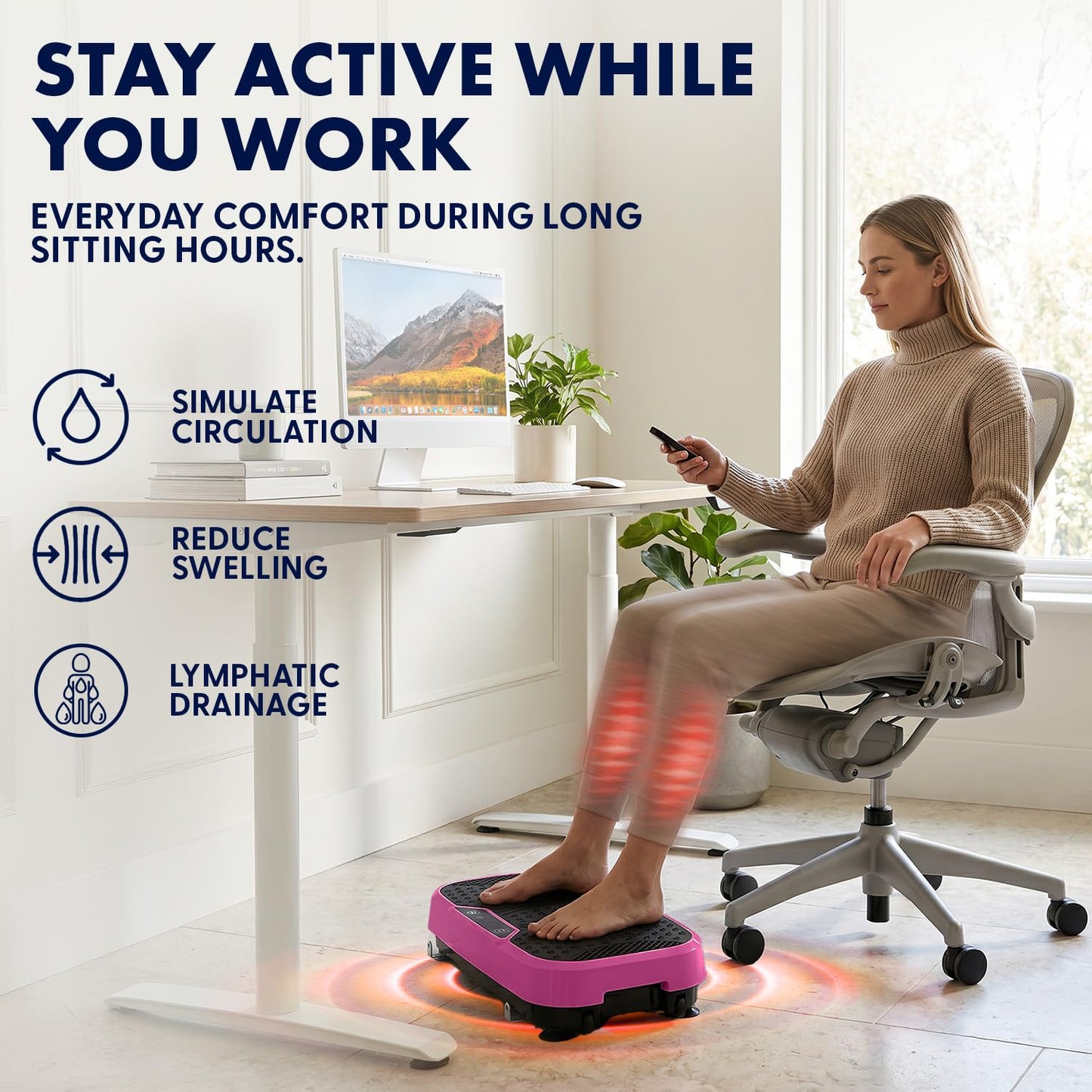 SQUATZ Vibration Plate Exercise Machine, Vibration Plate with Handles and 1-99 Speed Levels, 10 Preset Programs, Quiet Low-Impact Home Fitness Platform with Remote Control, Portable Design, Pink