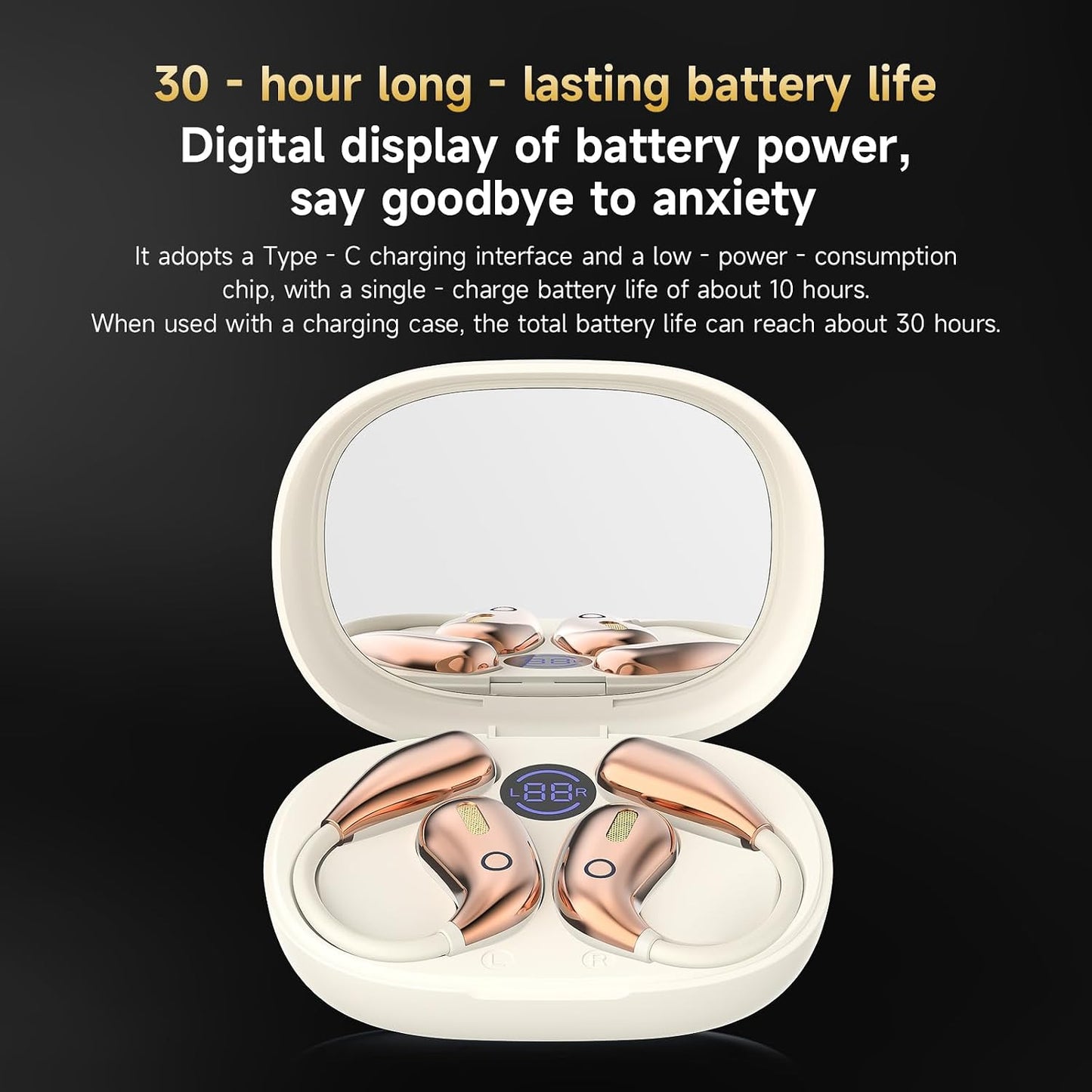 YYFEIDBFEO 5.4 IPX7 Open Ear Earbuds, Wireless Bluetooth Headphones, Stereo Sound Waterproof with Ergonomic Earhook