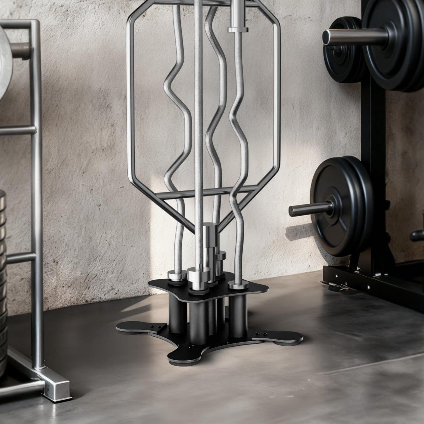 Vertical Barbell Storage Rack - 5-Bar Barbell Holder Floor Stand, 2-Inch Olympic/Curl Bar Compatible, with Protective Sleeve Inserts, Organizer for Home & Garage Gym
