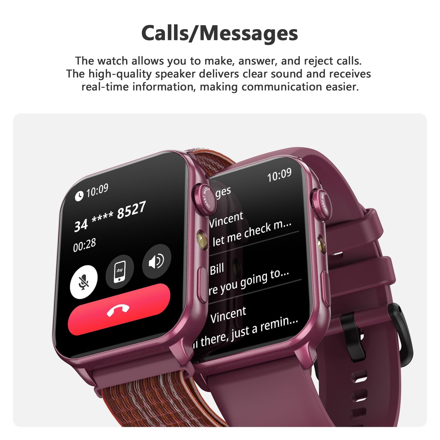 Blackview Smart Watch for Women,1.91" HD Touchscreen Fitness Watch with Flashlight, Bluetooth Notifications/Make Calls, Heart Rate/Sleep Monitor/2 Straps, Fitness Watch for Android/iPhone
