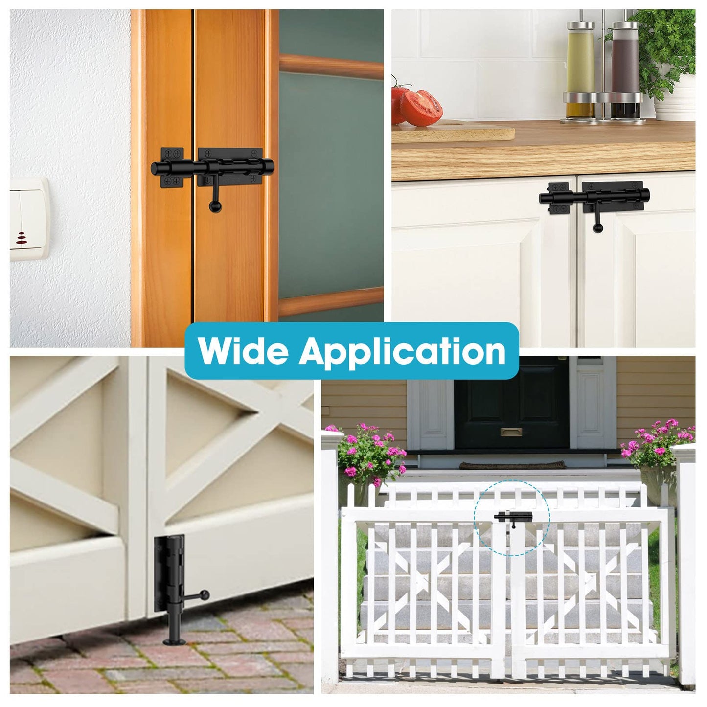 MeBantoo Slide Bolt Gate Latch Hardware, Barrel Bolt Latch, 6.3 Inch Heavy Duty Solid 304 Stainless Steel Black Finish Lock for Wooden Fence/Shed/Yard/Barn Door/Interior and Outdoor (Black)