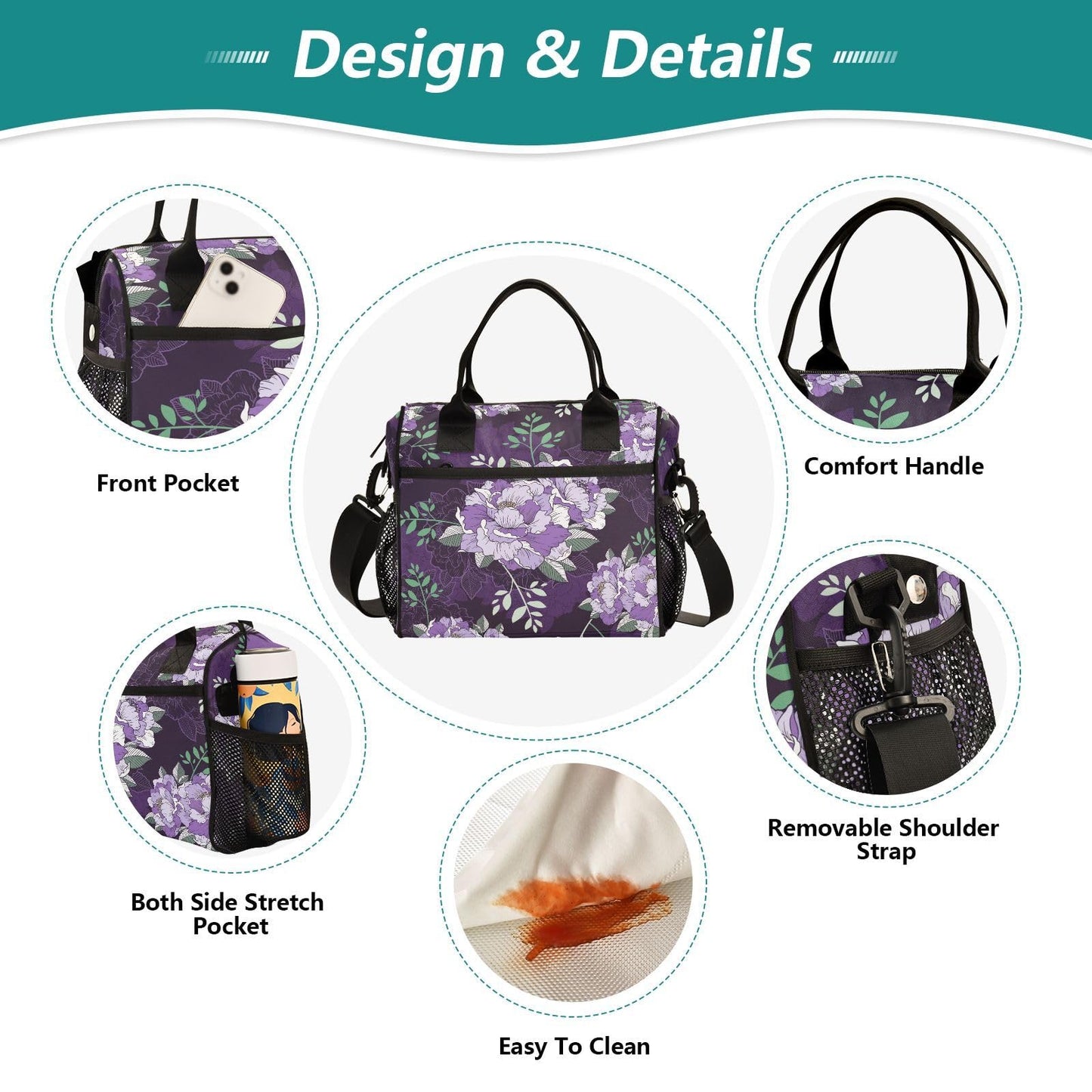 Fitrendlovey Insulated Lunch Bag for Women with Detachable Shoulder Strap Reusable Water Resistant for Work and Outdoor Use