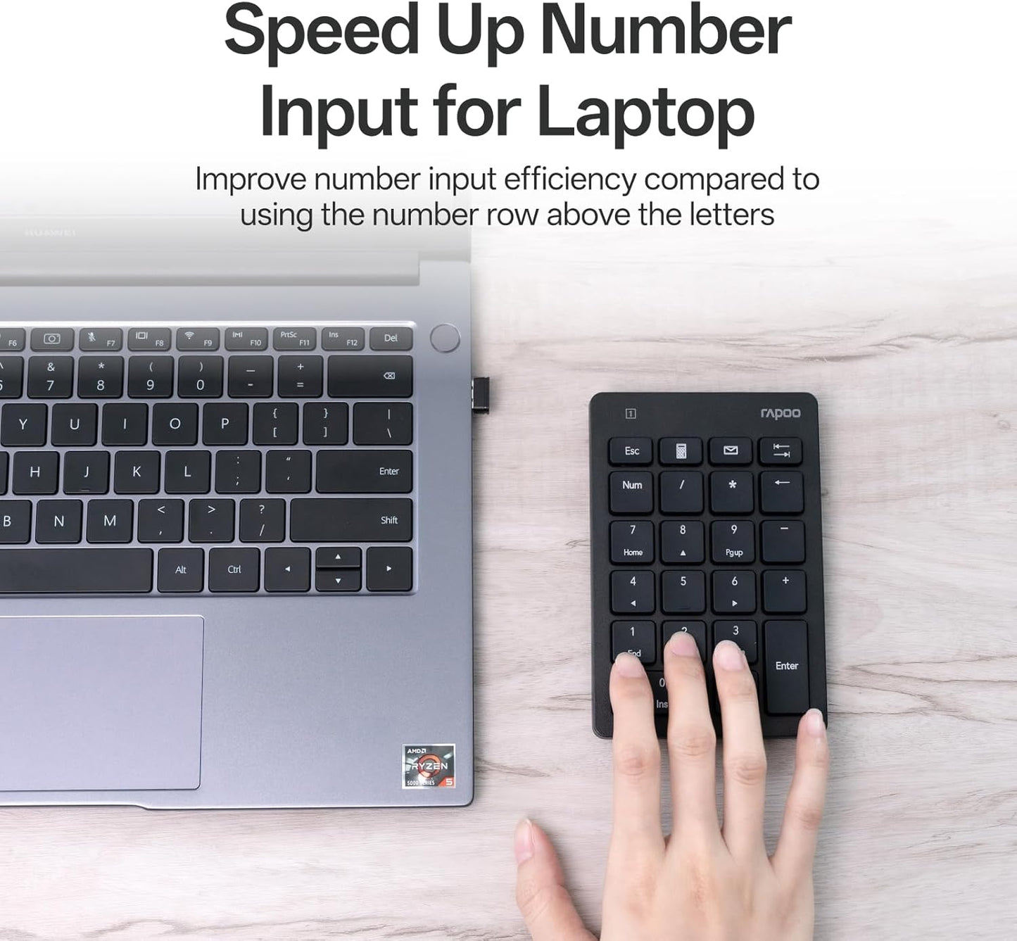 Rapoo K50 2.4G 22-Key Wireless Number Pad, Numeric Keypad for Laptop, Speed Data Entry, Numpad with Calculator, Email