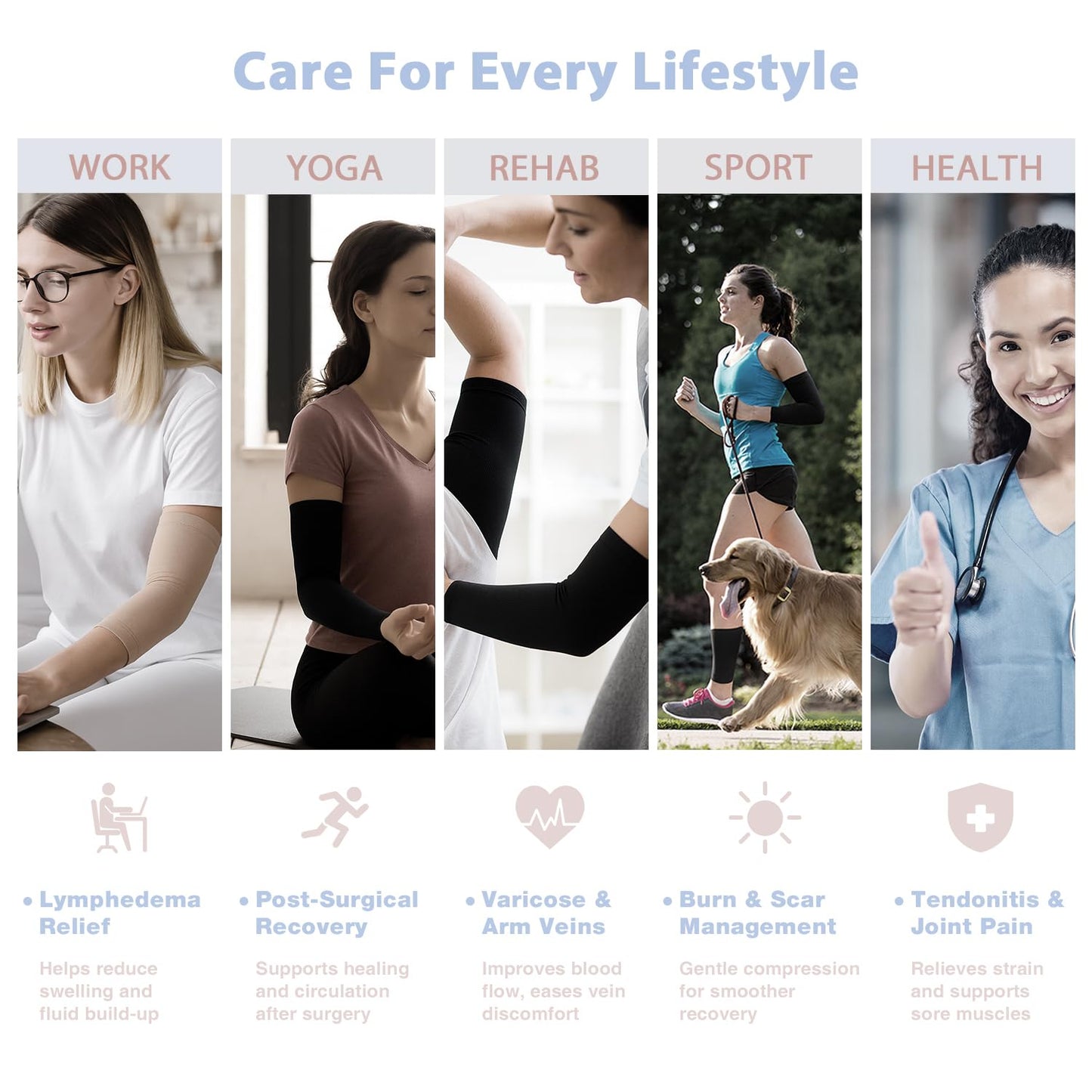 NOMIYEI Lymphedema Arm Sleeves for Women - 20-30 mmHg Graduated Compression Full Arm Support for Swelling Relief, Post-Surgery Recovery & Improved Circulation, Beige, Large