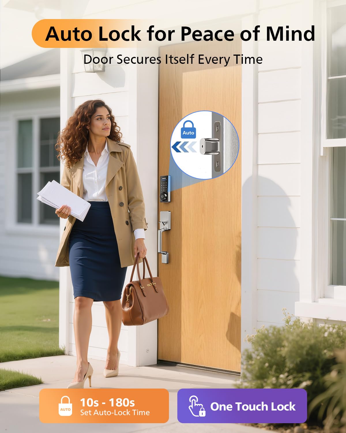 Philips WiFi Smart Lock with Front Door Handle Set, Built-in WiFi, APP Remote & Voice Control, Fingerprint Keyless Entry Door Lock, Keypad Deadbolt Smart Locks for Front Door, Auto-Lock, Satin Nickel