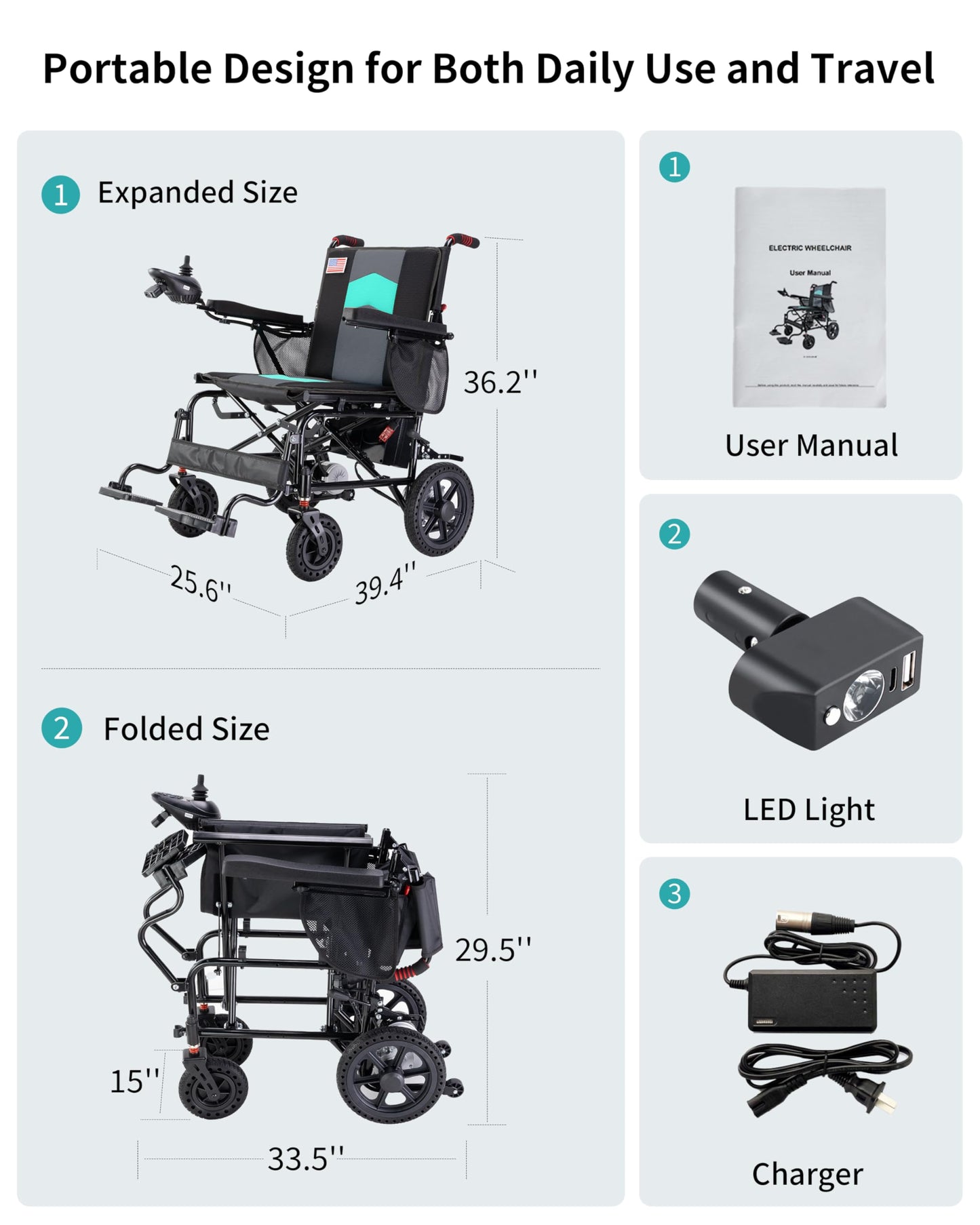 Electric Wheelchairs for Adults, 22 Inch Wide Seat, 500W Motor All Terrain Power Wheelchair, 15 Mile Lightweight Foldable Motorized Wheelchair for Seniors, Removable Battery, 350 lb Capacity