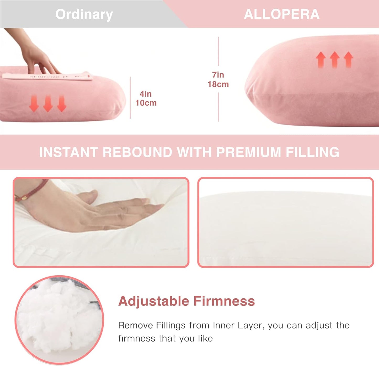 Allopera Pregnancy Pillow - Full Body 57-Inch Maternity Pillow with Removable Cover | Sleep Support for Pregnant Women, Pink