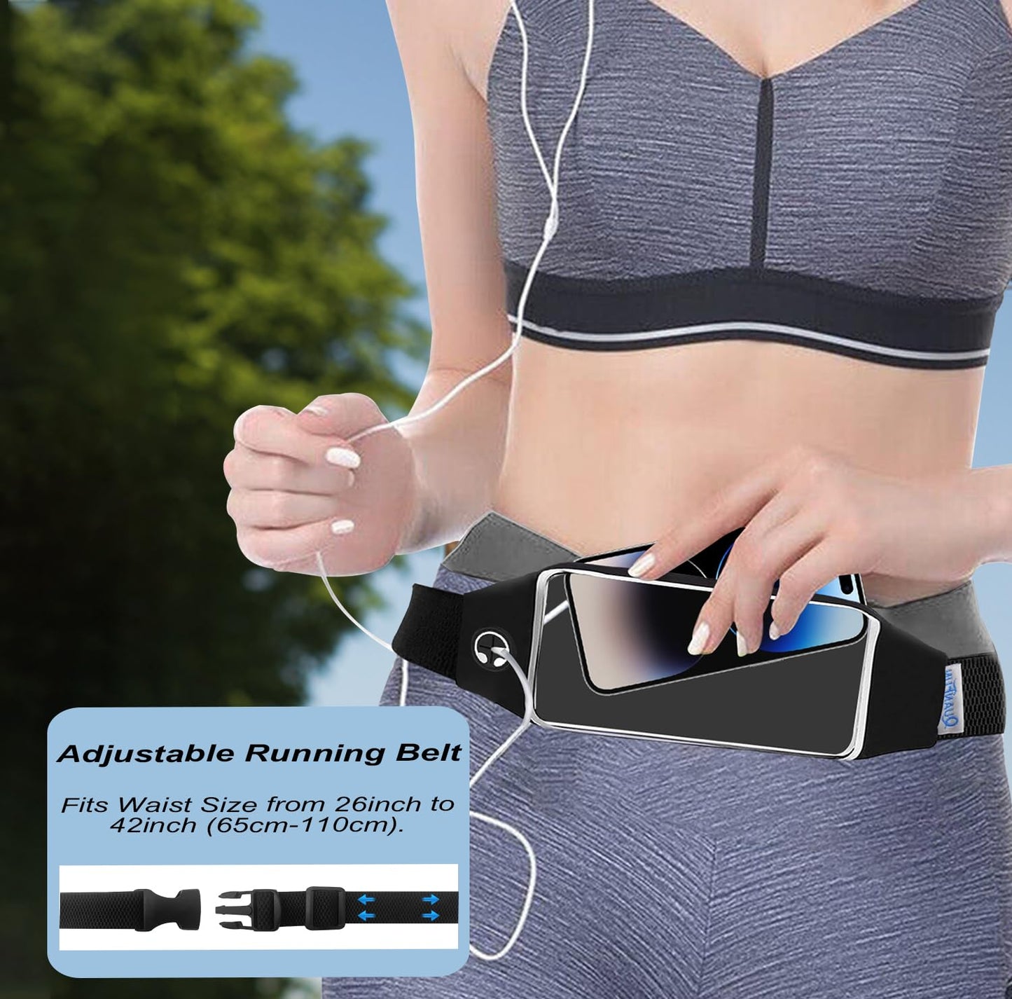 QUANFUN Running Belt for Women Men, Fanny Pack, Belt Bag, Money Belt, Waterproof Workout Waist Pouch Phone Holder with Touchscreen, Gym Running Gift Gear Accessories fits Phones UP to 6.5", Black